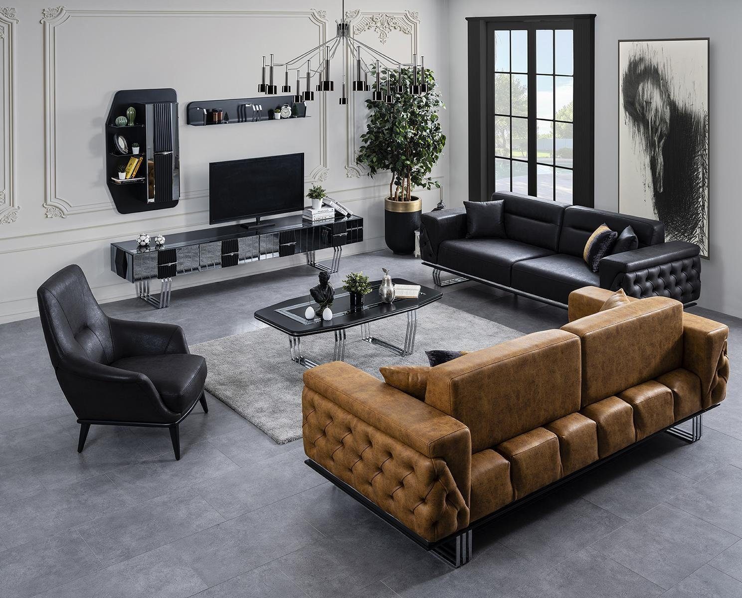 Sessel Sofagarnitur JVmoebel Europa Komplette Kunstleder in 2 Schwarz Teile, 2tlg, Sofa Sofa Made 41 Sitz