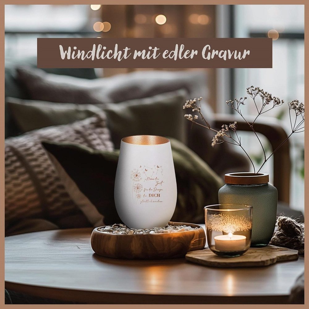 Der Porzellan-Laden Windlicht Windlicht mit inspirierender Gravur: 'Nimm dir Zeit für die Dinge