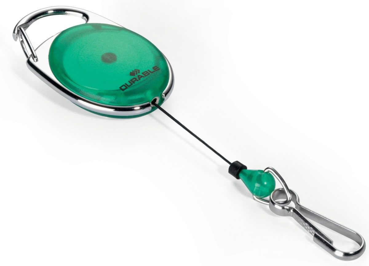 DURABLE Hinweisschild Aufrollmechanismus JoJo Style mit Federhaken 80cm grün