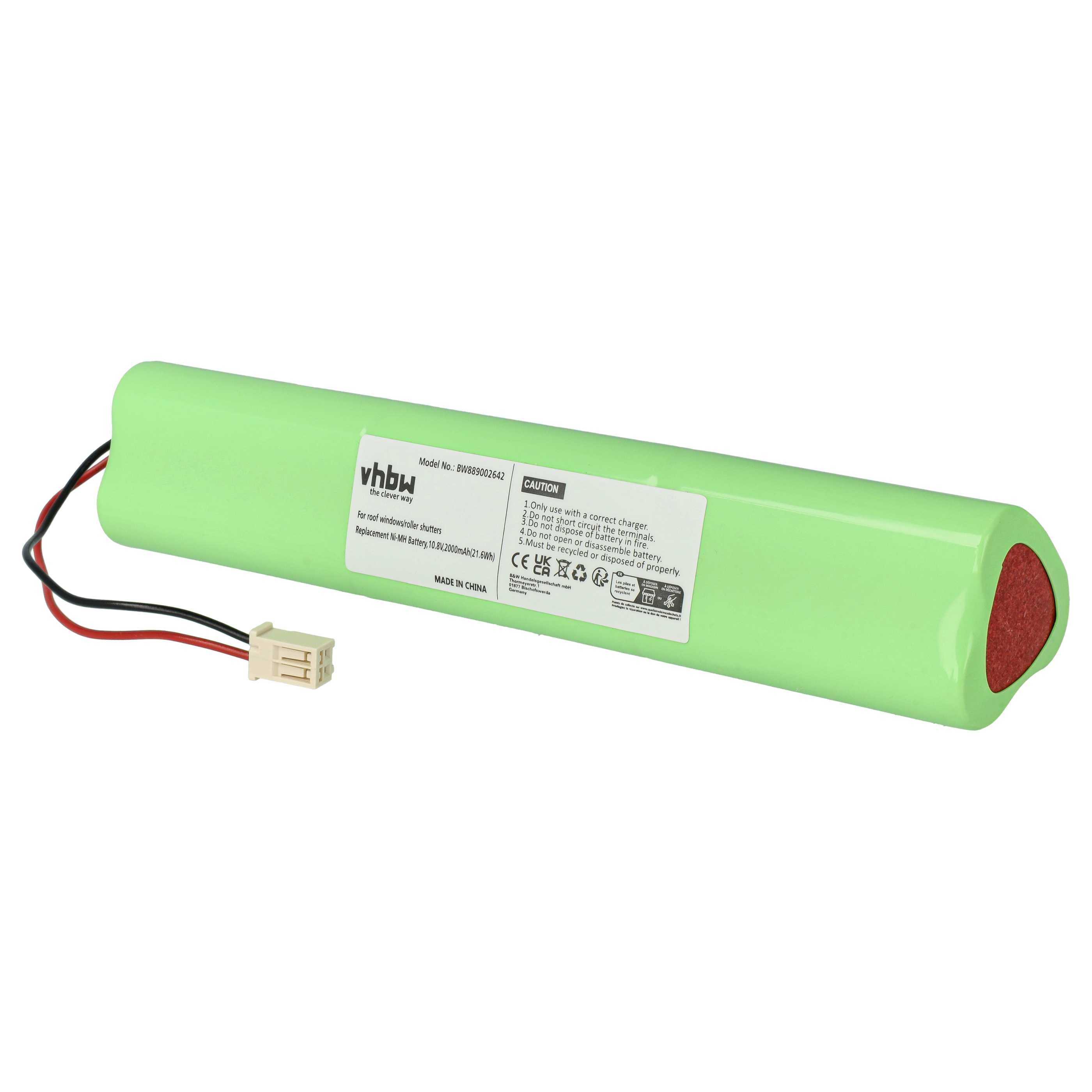 vhbw Akku passend für Velux Rollladen- & Torantrieb / Rollladen (2000 mAh, Akku Akku NiMH 2000 mAh (10,8 V, 1 St), Leistungsfähiger Austausch-Akku für Rollos, Wiederaufladbar, Jede