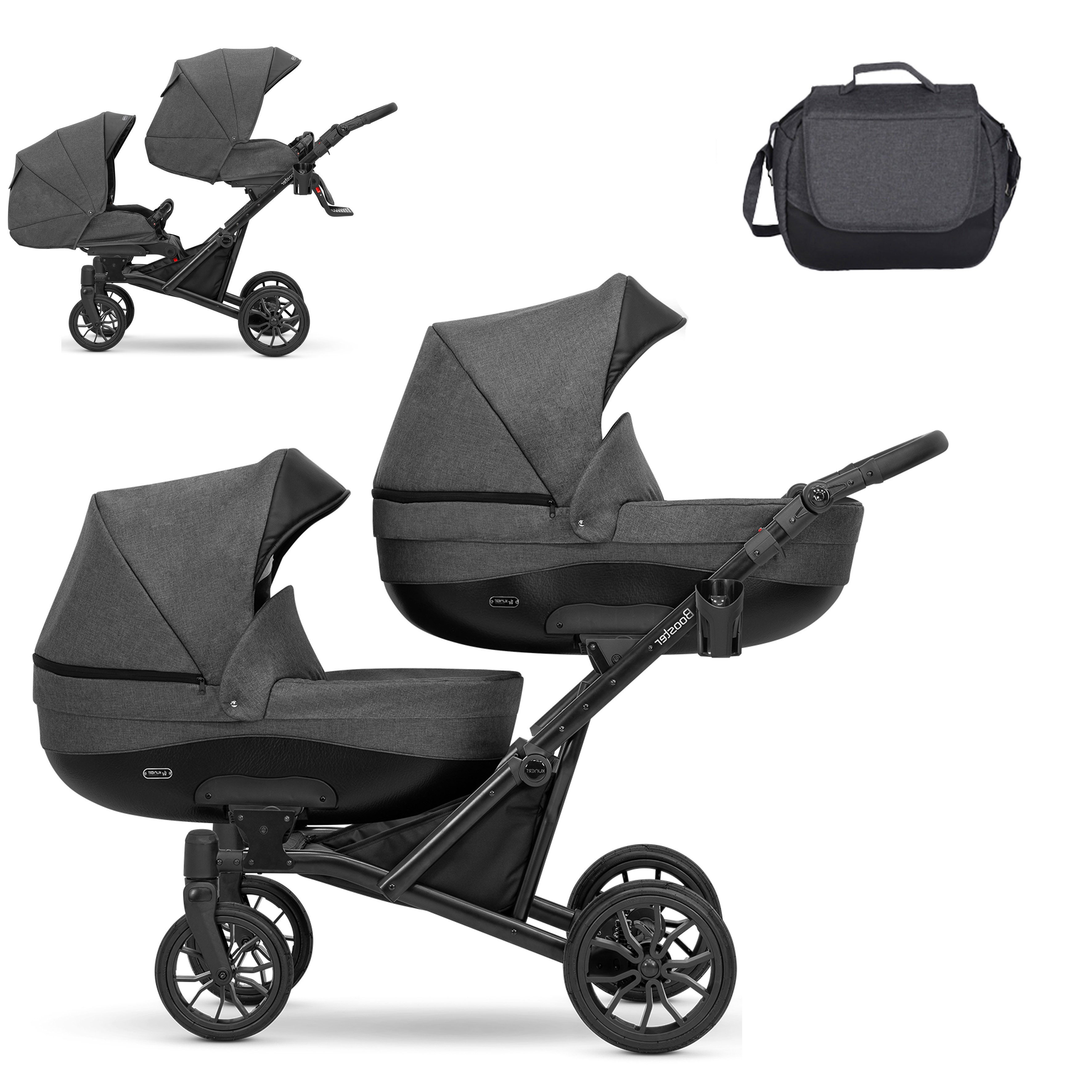 Zwillings-Kombikinderwagen Twin-Go 2 in 1 inkl. Sportsitze und umfangreichen Zubehör in 3 Farben