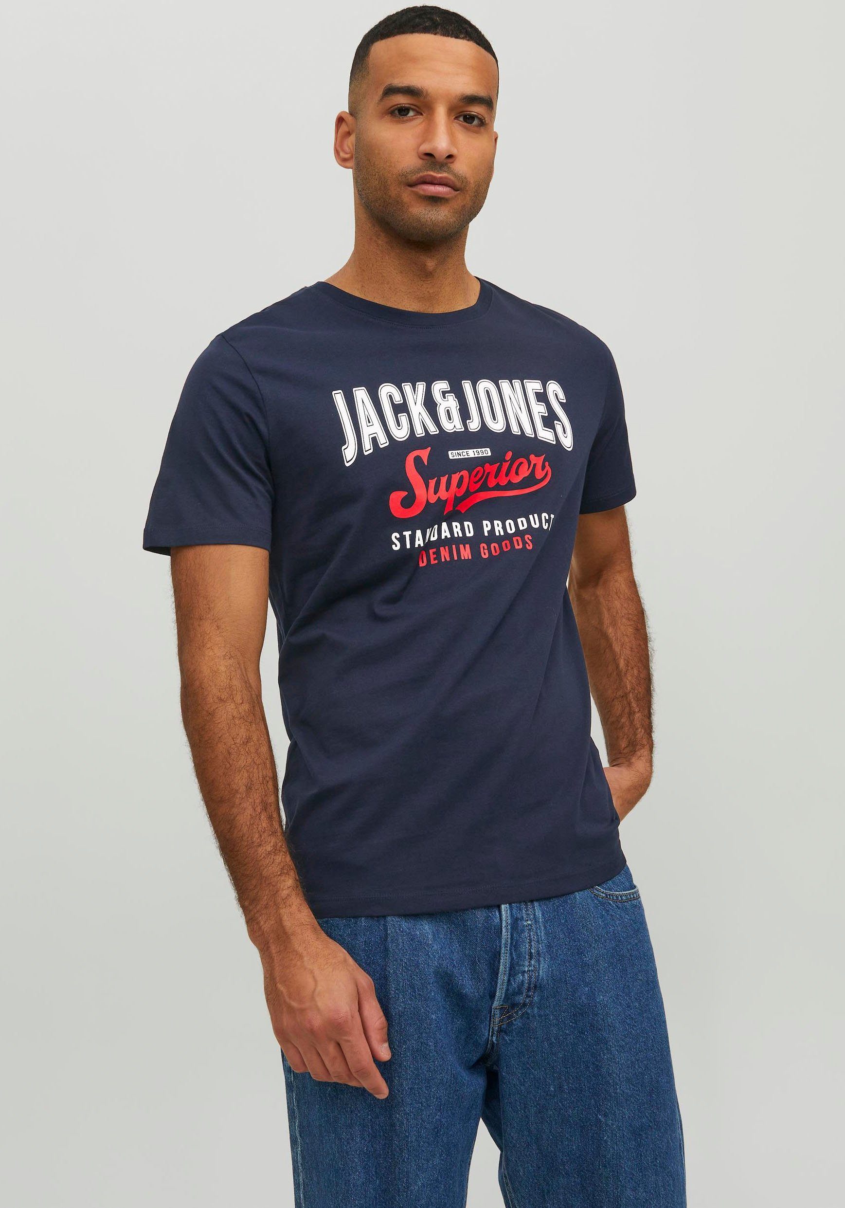 Jack & Jones Rundhalsshirt JJ JJELOGO TEE navy blazer