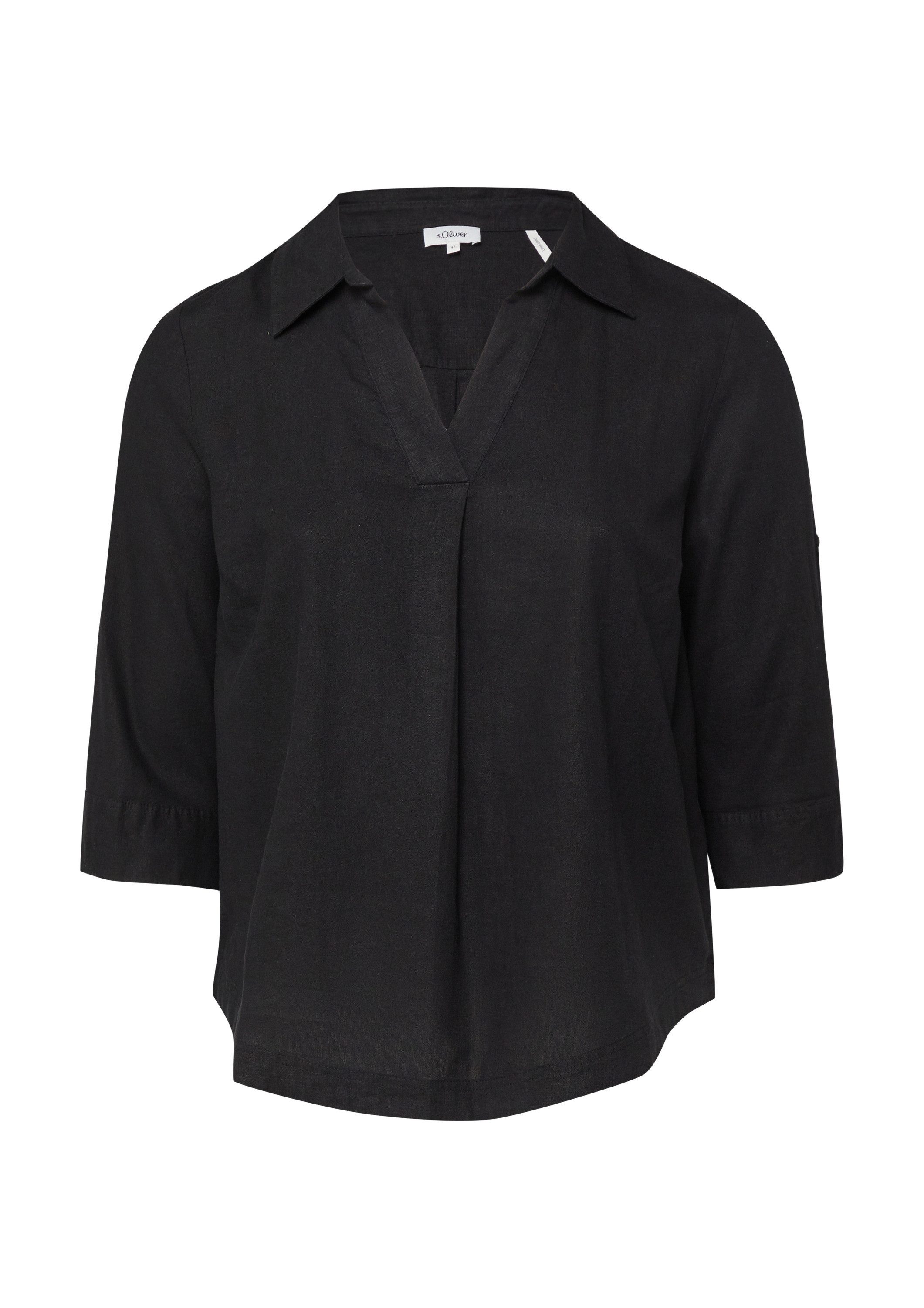 s.Oliver Kurzarmbluse Bluse Leinenmix-Bluse mit 3/4-Ärmeln und Turn-up