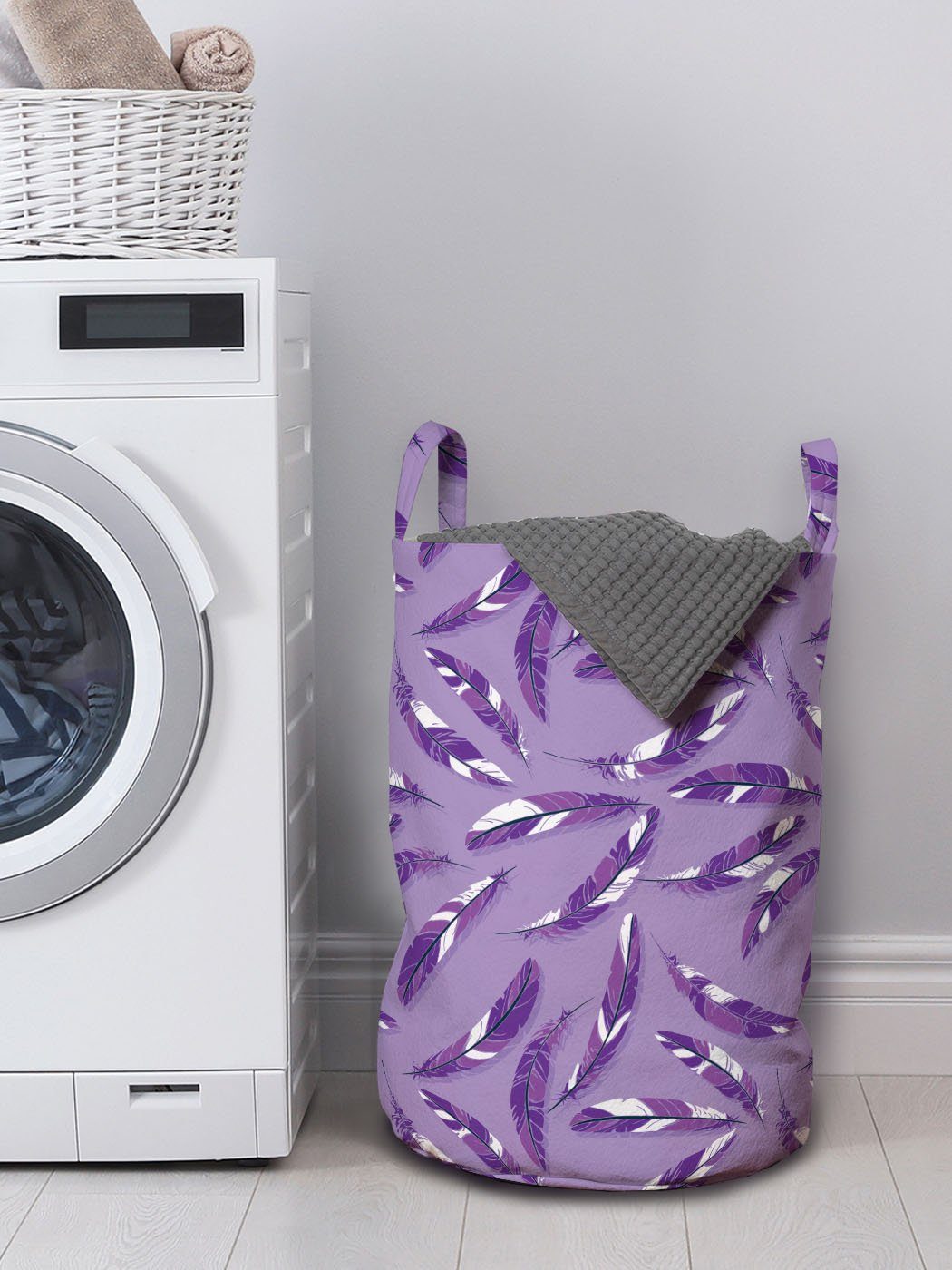 Waschsalons, Lilac Empfindliche Wäschekorb Griffen Abakuhaus Federn Dunkelviolett Wäschesäckchen mit Kordelzugverschluss für