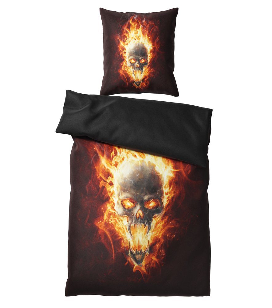 SANILO Bettwäsche 2-teilig Totenkopf in Flammen günstig online kaufen