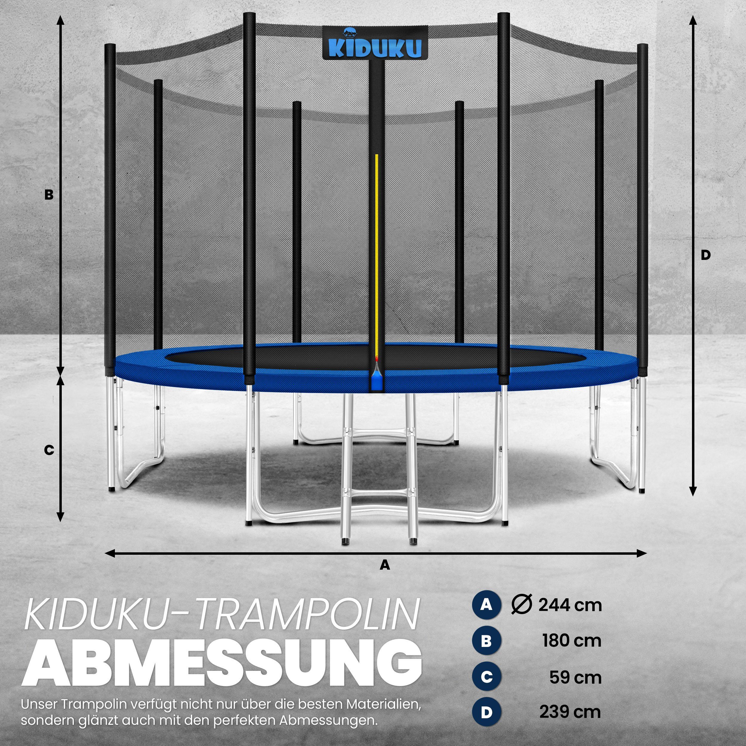KIDUKU Gartentrampolin KIDUKU® Trampolin 244 - 427 cm Gartentrampolin Kindertrampolin Outdoor, Ø 305 cm, kg
