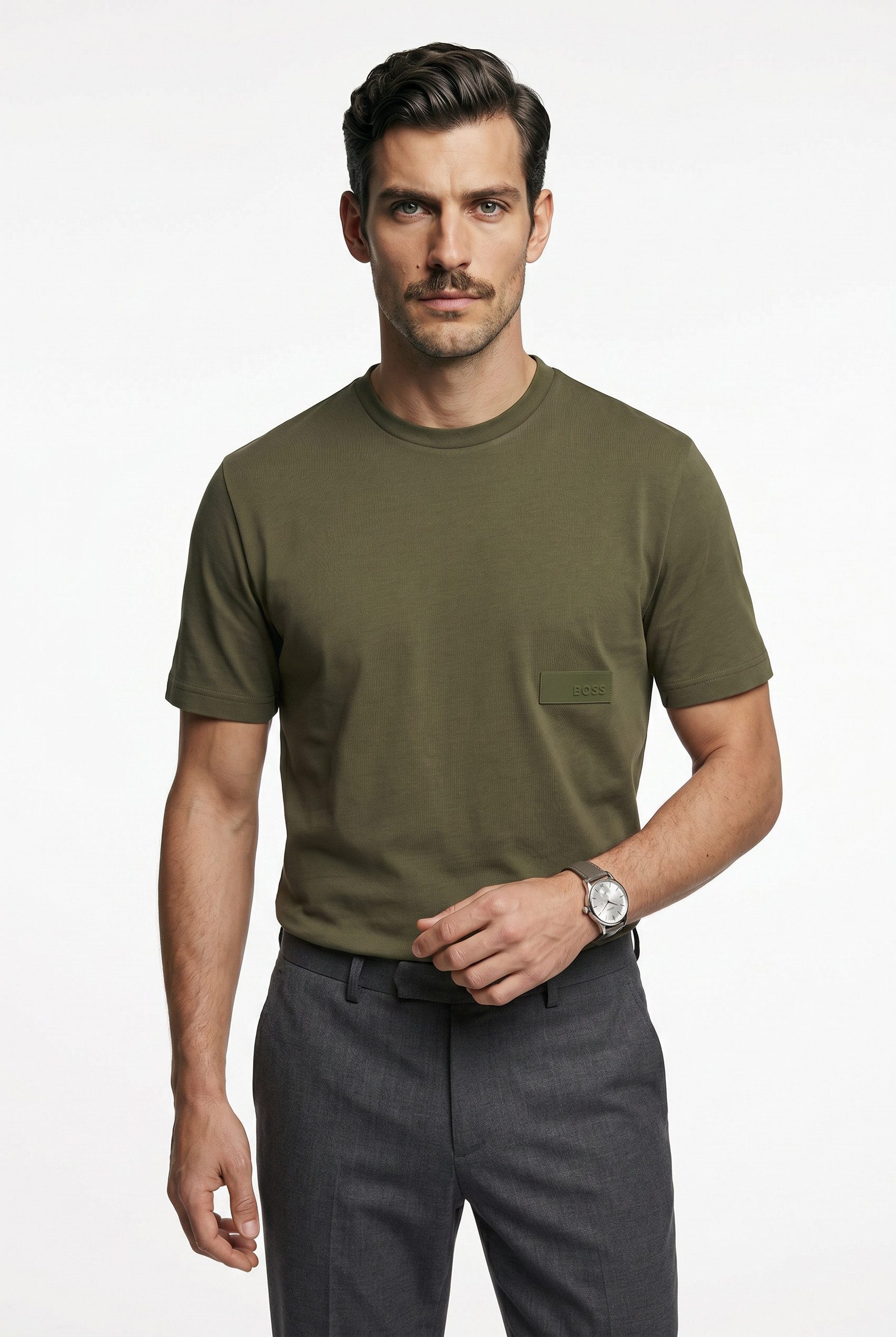 BOSS GREEN T-Shirt TS Structure 100% Cotton, Regular Fit, Rundhalsausschnitt