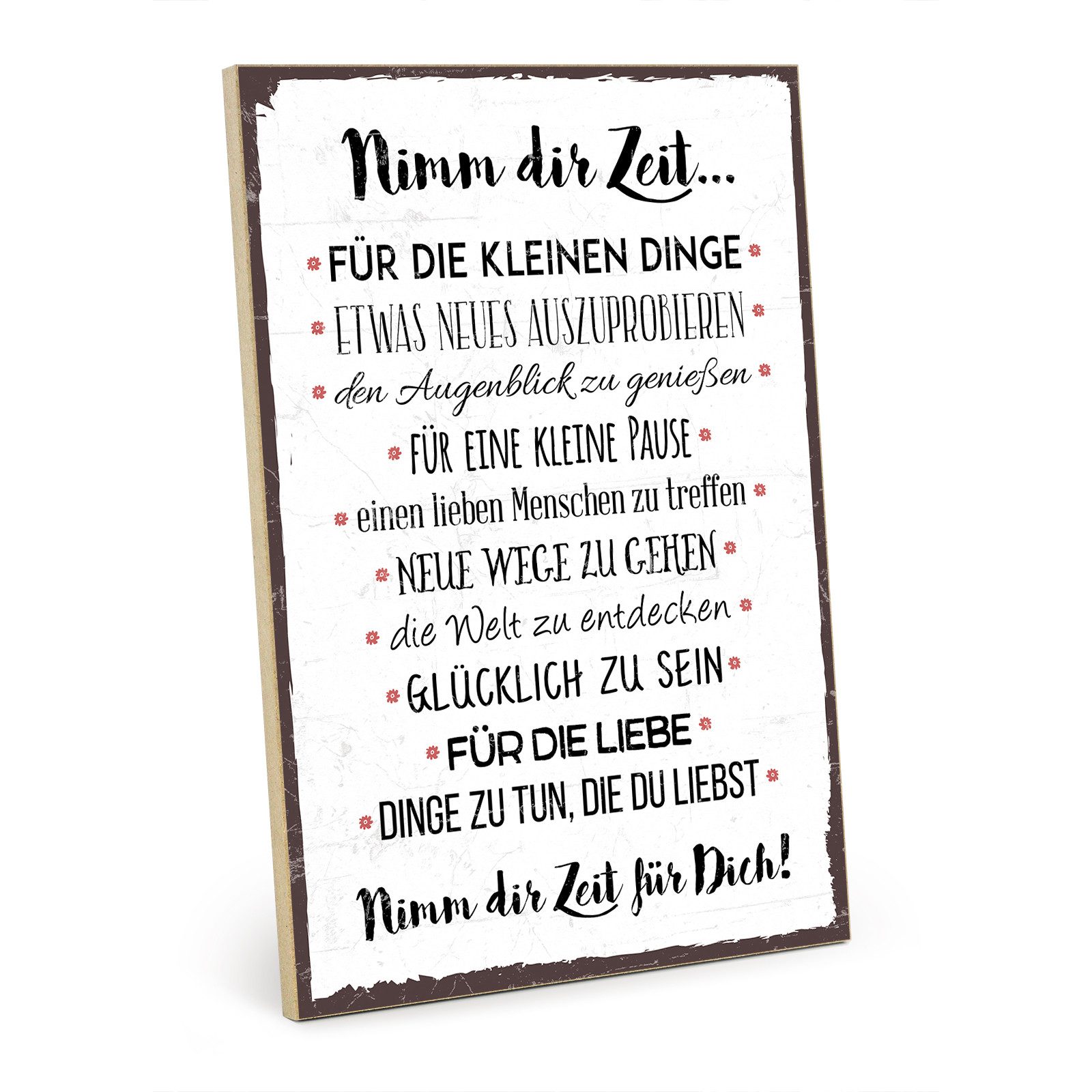 TypeStoff Wandbild Holzschild mit Spruch – Nimm dir Zeit, Zeit