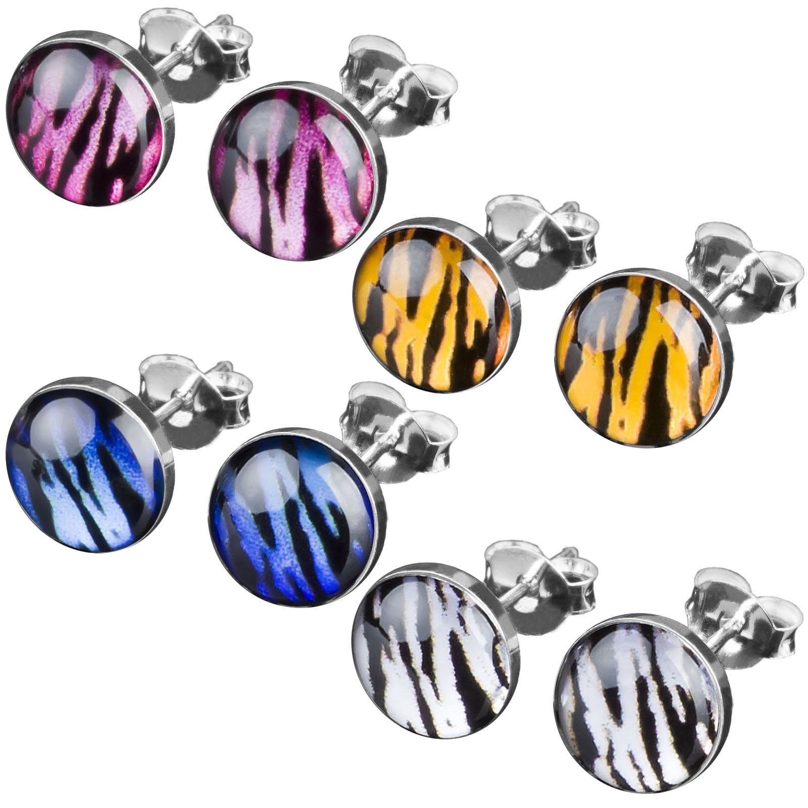 viva-adorno Paar Ohrstecker Damen Ohrringe rund Edelstahl Schwarz Zebra Tig günstig online kaufen