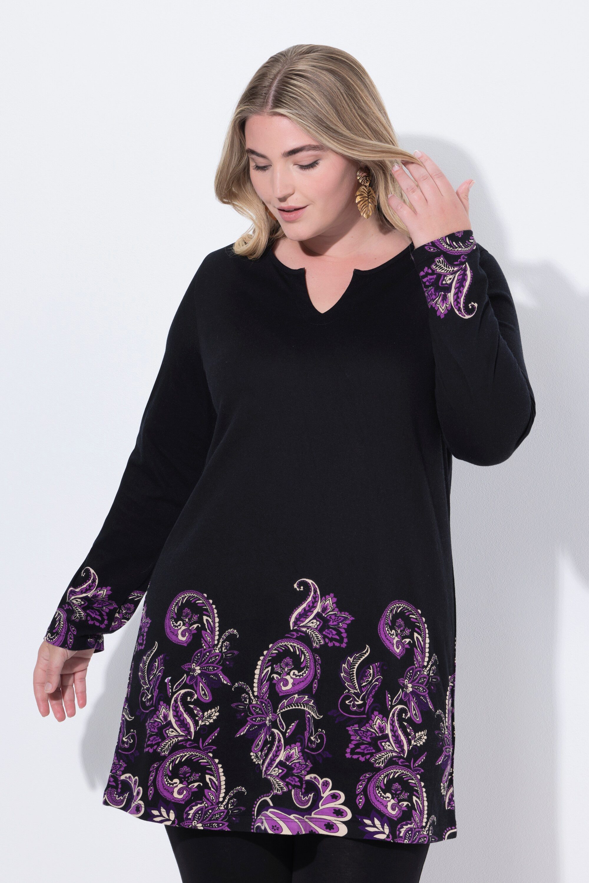 Ulla Popken Longshirt Longshirt A-Linie Tunika-Ausschnitt Langarm günstig online kaufen