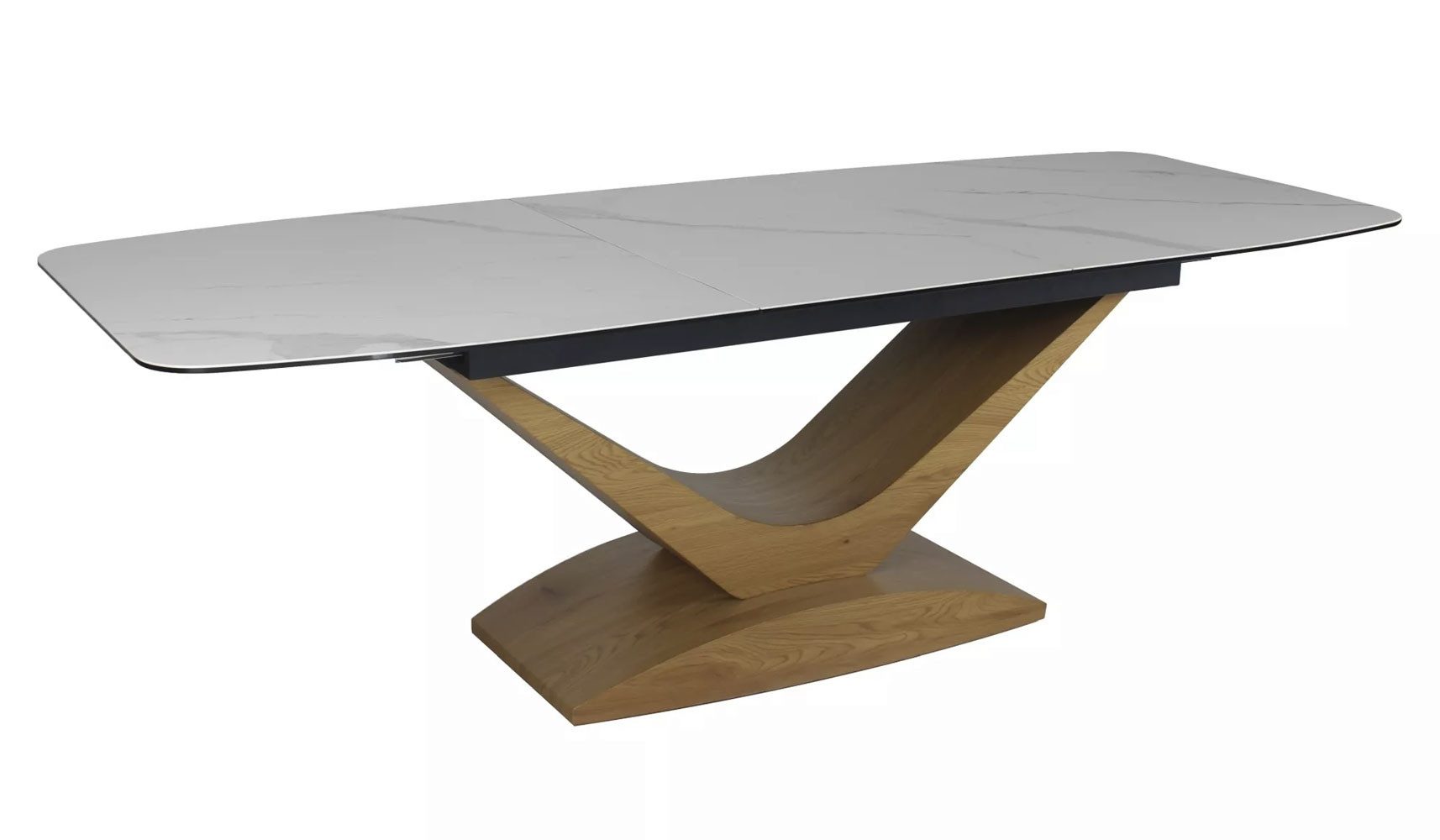 Feldmann-Wohnen Esstisch Dolce Ceramic (Tischplatte ausziehbar bis 240cm, 1-St., Marmor Optik, Tischplatte aus gehärtetes Glas), 180-240x95x76cm weiß Marmor matt Eiche Natur ausziehbar
