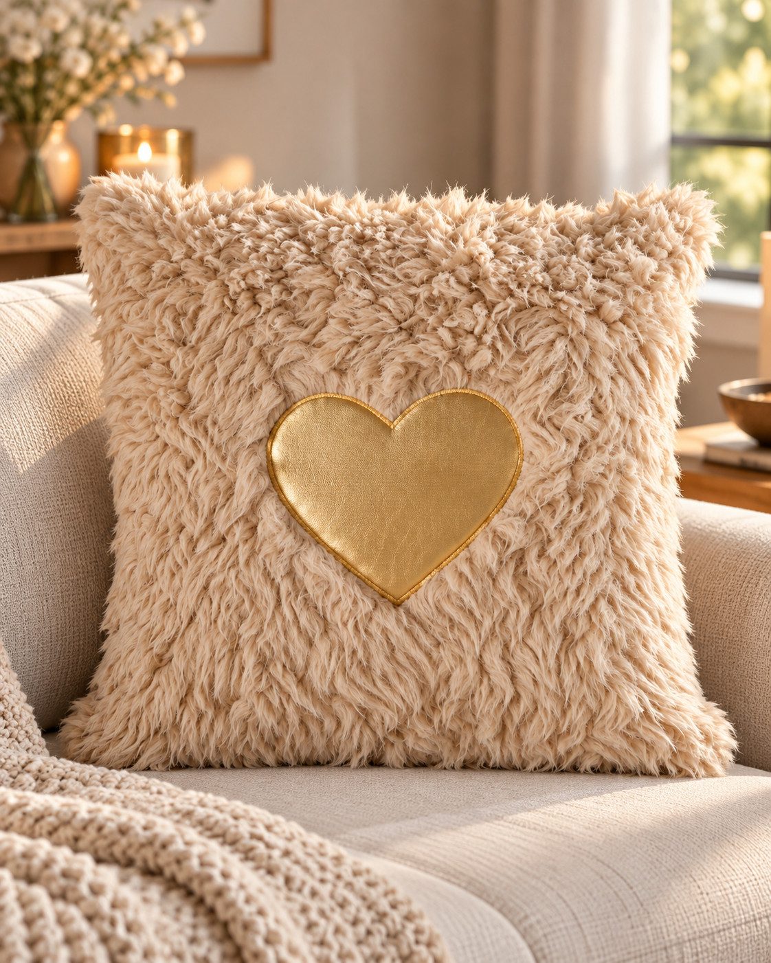 BOLTZE Dekokissen Dekokissen Heartella beige gold Herz 45 x 45 cm