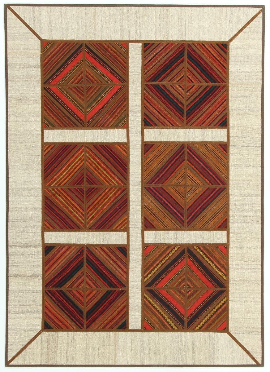 Orientteppich Kelim Patchwork 138x196 Handgewebter Orientteppich / Perserteppich, Nain Trading, rechteckig, Höhe: 4 mm