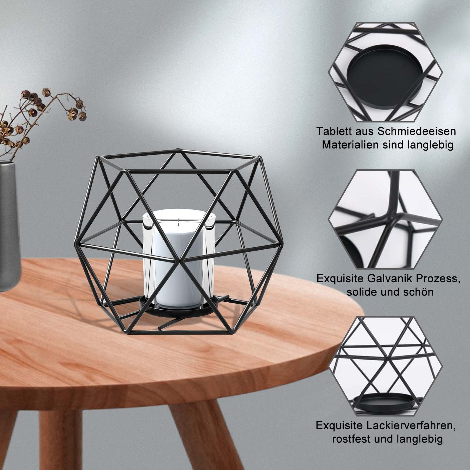Kerzenhalter, Schwarz Kerzenständer CALIYO Teelichthalter,Metall St) (2 Windlicht Geometrisches