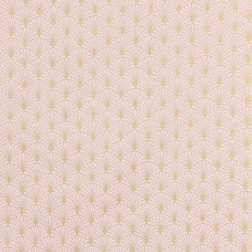 Stoff Dekostoff Leinenlook Lurex Glamour Schuppen Fächer rosa gold 1,40m, mit Metallic-Effekt