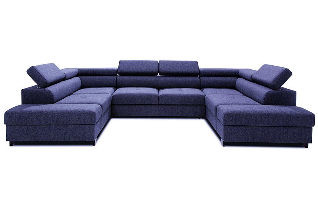 JVmoebel Ecksofa Wohnlandschaft Bettfunktion U-Form Stoff Bettkasten Design, Ecksofa Made in Blau Europe