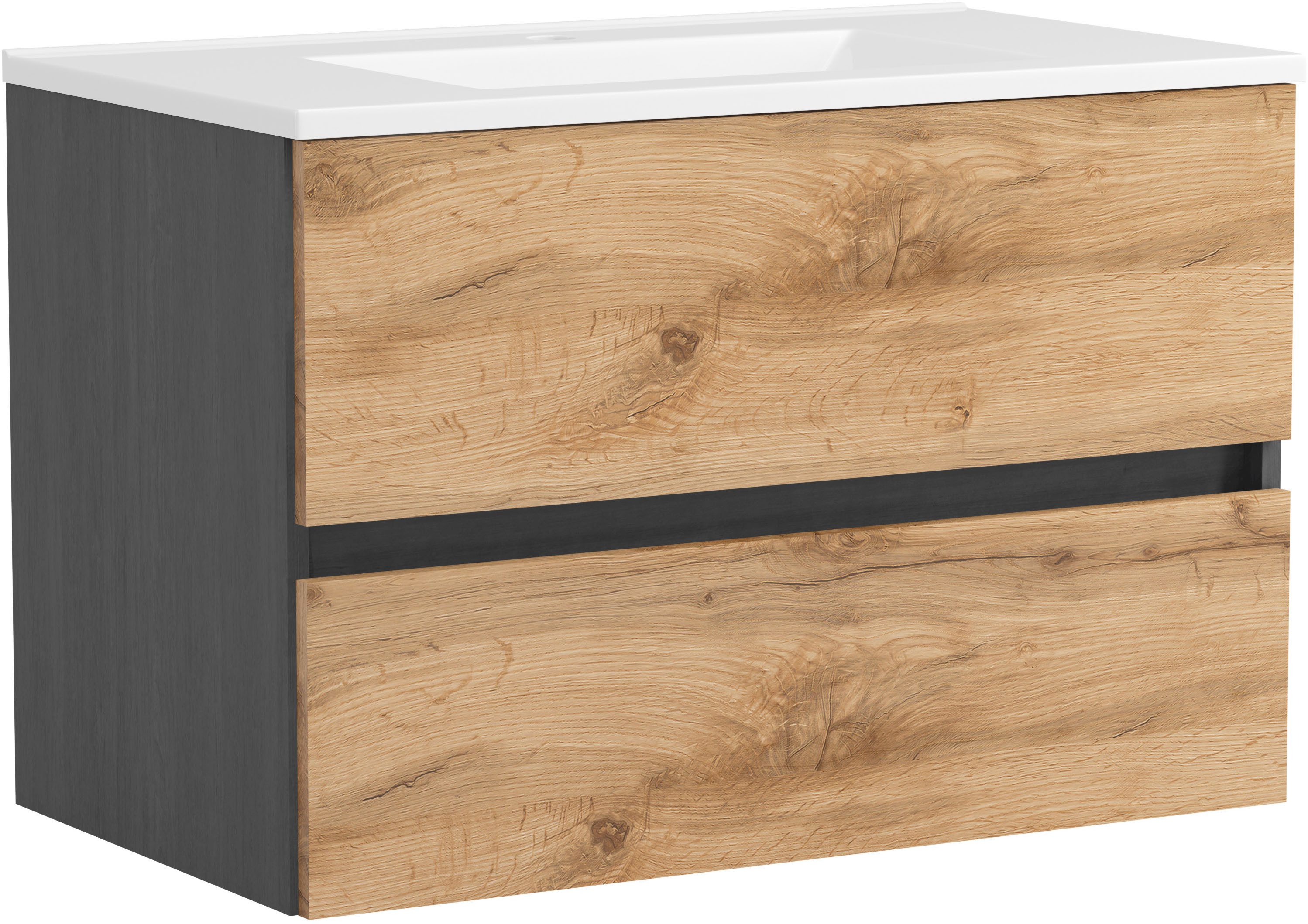 OTTO home Waschtisch BOZEN, 2 Auszüge inklusive Becken und Montagematerial (Badezimmerschrank, grifflos, einfache Montage, Bad-Einrichtung), Maße (B/H/T): ca. 80/52/45 cm, Badmöbel, Waschtisch, Stauraum, modern