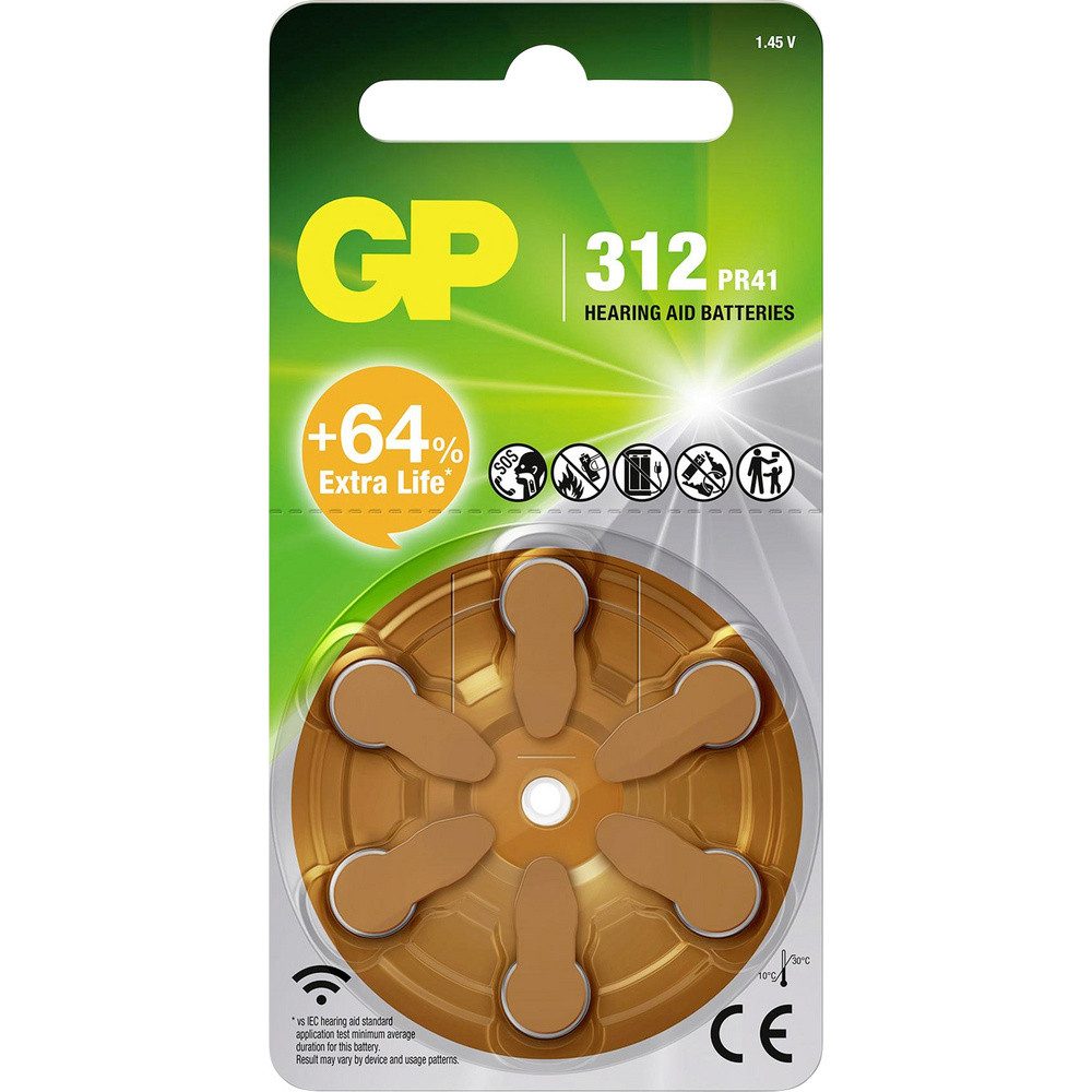 Gp GP Hörgerätebatterie ZA312 1.4 V 6 St. Zink-Luft GPPBZZ31F017 Knopfzelle