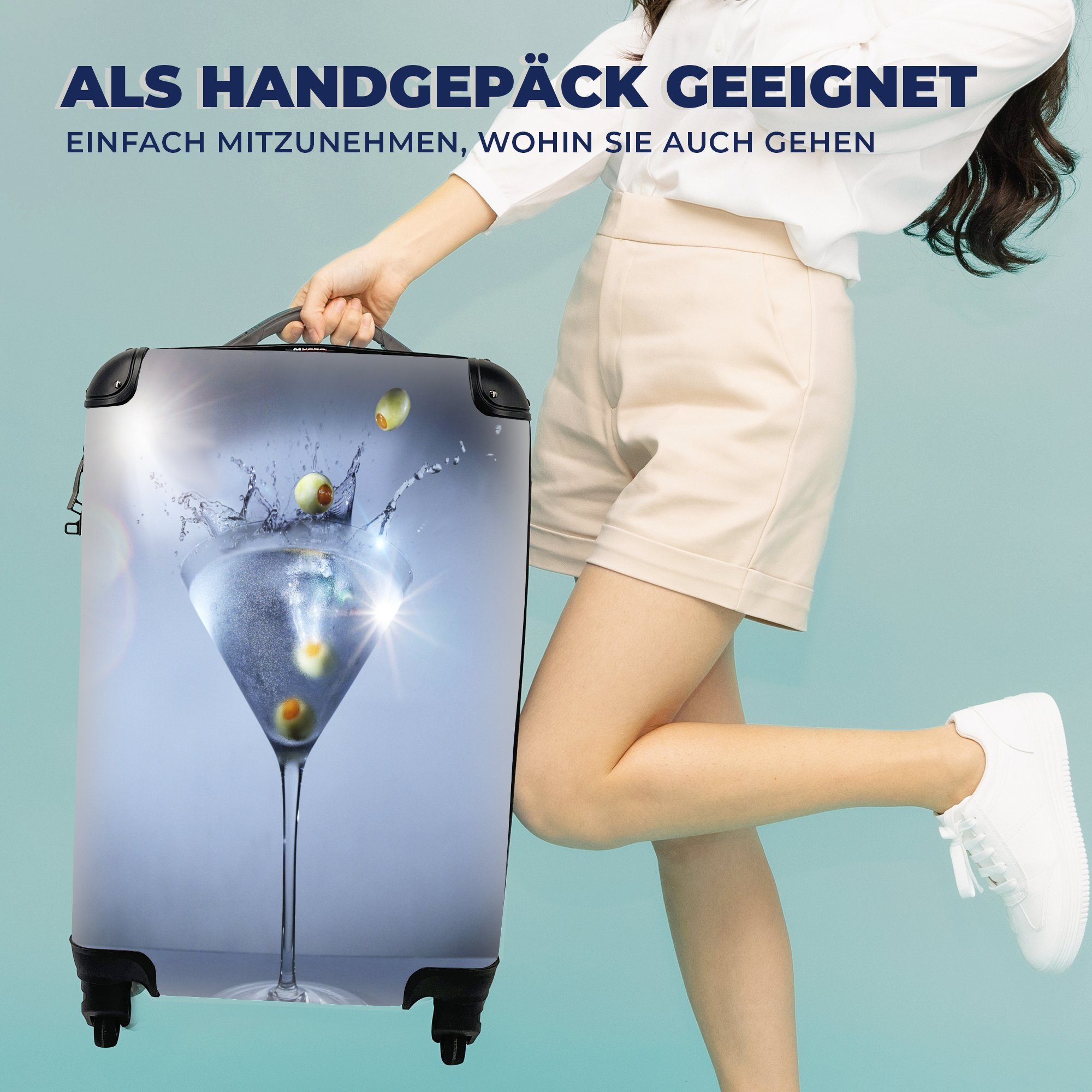 MuchoWow Reisekoffer für mit Sonnenstrahlen, Handgepäck Reisetasche Rollen, Trolley, mit 4 rollen, Oliven Martini Handgepäckkoffer und Ferien,