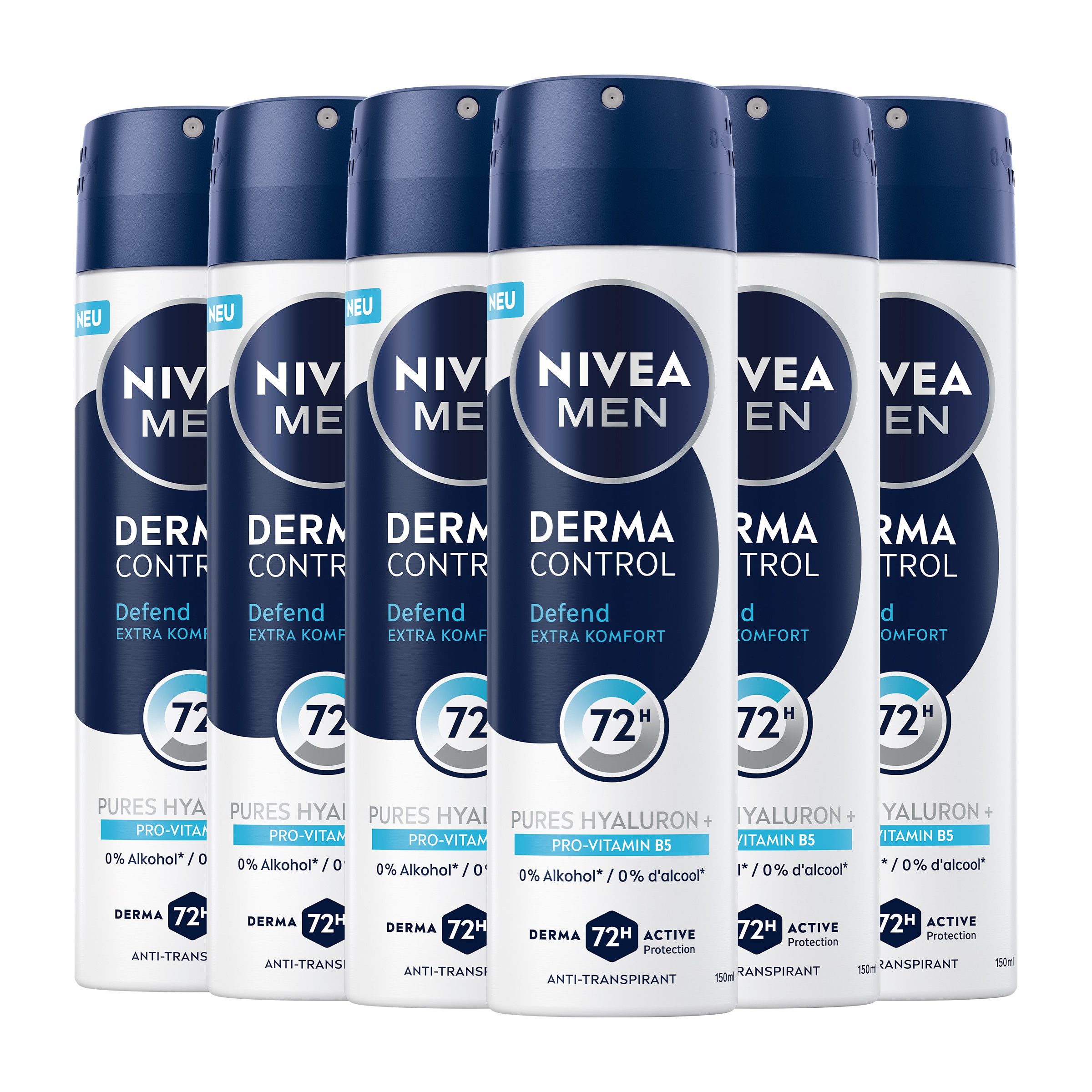Nivea Men Deo-Spray Deodorant Derma Control Defend Deospray 6 x 150ml, 6-tlg.