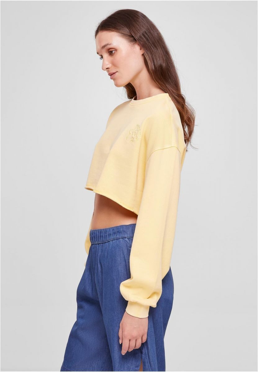 URBAN CLASSICS Sweatshirt Ladies Cropped Flower Embroidery Terry Crewneck
