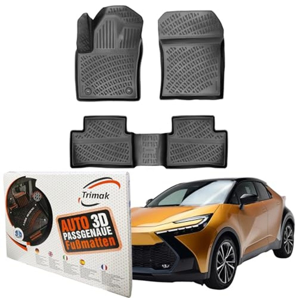 Trimak Passform-Fußmatten Oder Kofferraumwanne Oder Set kompatibel mit Toyota C-HR, Toyota C-HR ab 2024 Gummimatten Auto TPE Allwetter Fussmatten