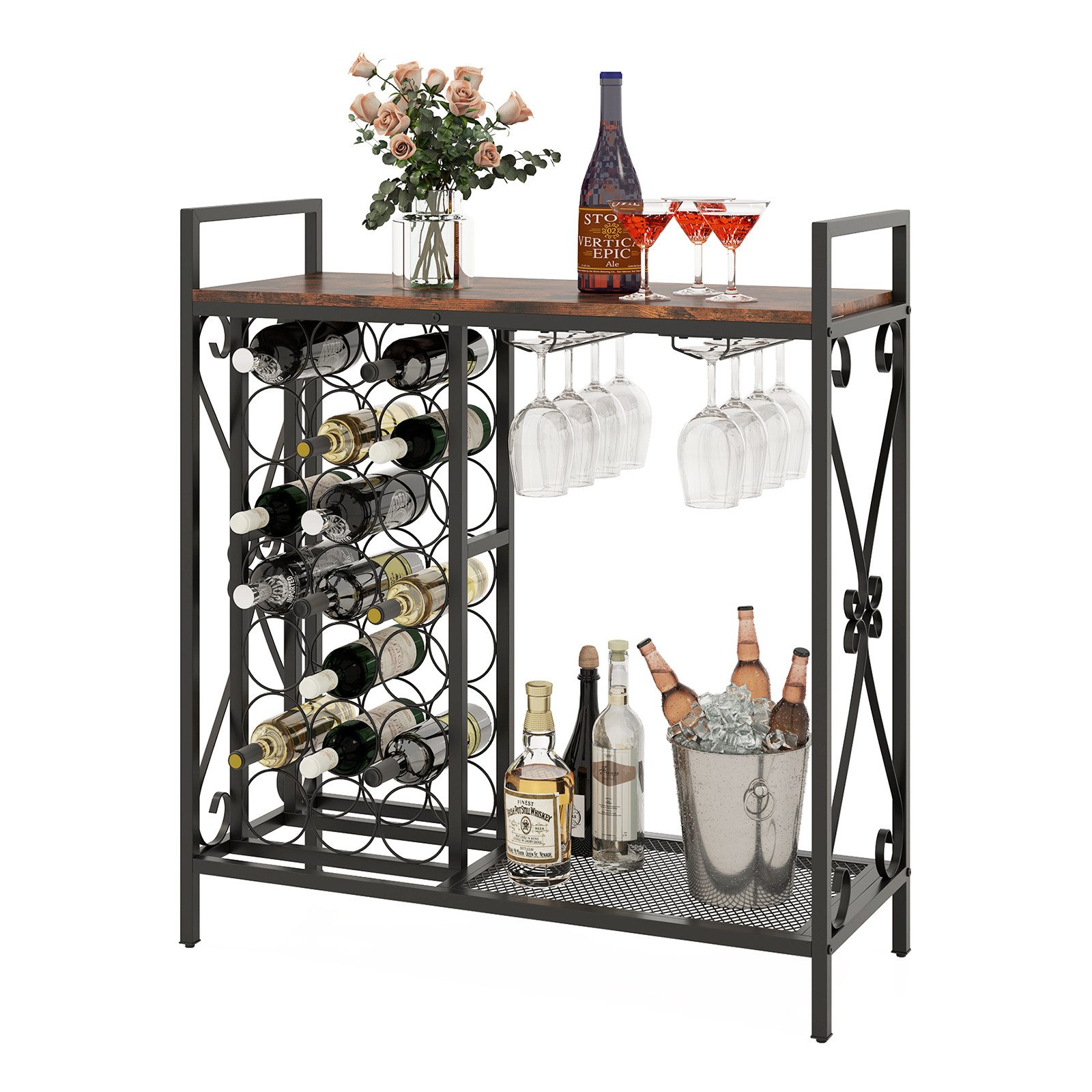 COSTWAY Weinregal, 21 Flaschen, stehend, mit Glashalter & Tischplatte, Meta günstig online kaufen