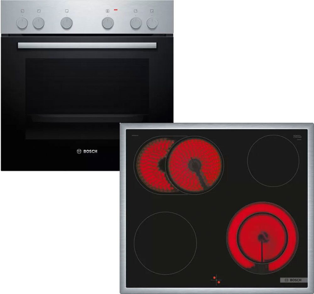BOSCH Elektro-Herd-Set HND211AR62, mit Teleskopauszug nachrüstbar, Gleichmäßige Heißluft auf 3 Ebenen & Bräterzone für große Bräter