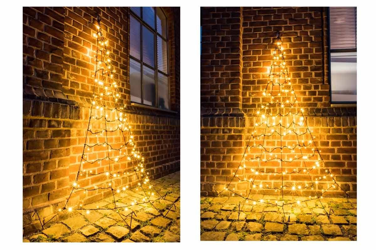 LED-Lichterkette Weihnachtsbaum FHS warmweiß 2m IP44 200-flammig, Lichternetz Galaxy, 200 LEDs