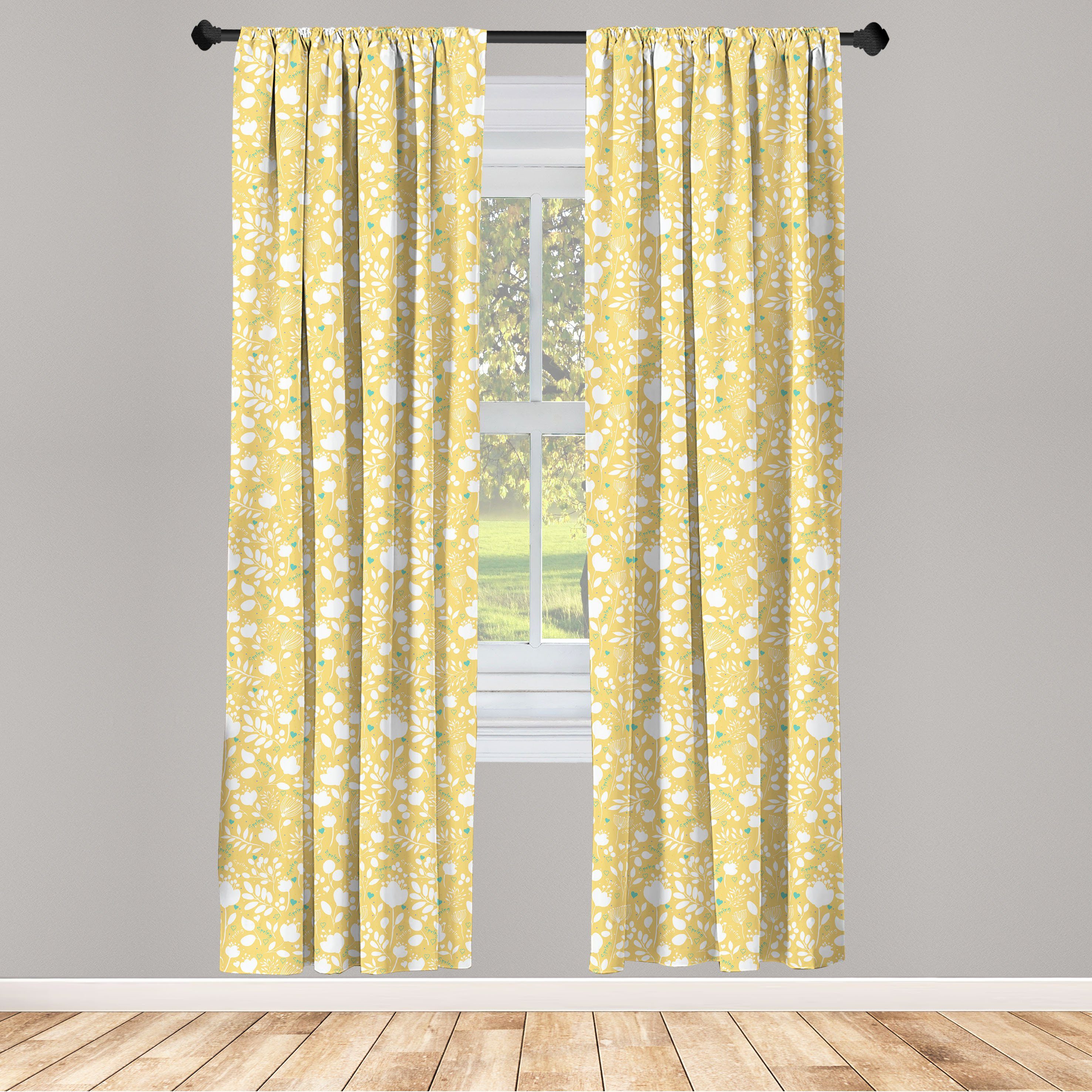 Gardine Vorhang für Wohnzimmer Schlafzimmer Dekor, Abakuhaus, Microfaser, Botanisch Hibiscus Exotische Wiese