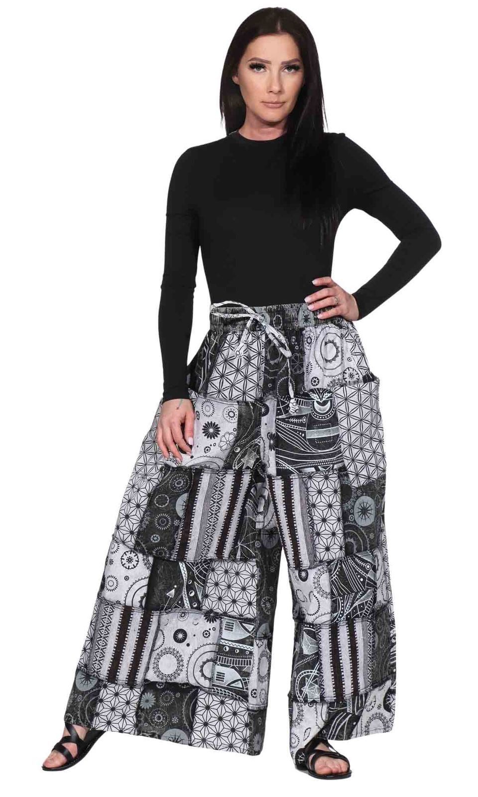 KUNST UND MAGIE Schlaghose Damen Hose Palazzohose Patchwork Baumwolle Freizeit