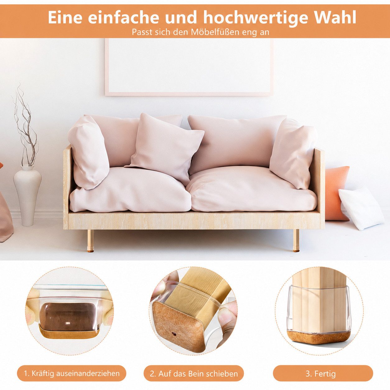 BlingBin Stuhlsocke Stuhlbeinkappen mit Filz, Silikon-Stuhlbeinschoner für Möbelbeine, (24er Set, 24 St), für Möbelbeine 17–22 mm, Bodenschutz für Parkett, Laminat und Fliesen