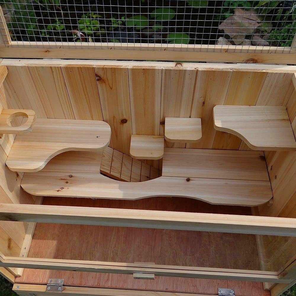 Melko Kleintierkäfig Kleintiergehege Kleintierkäfig Stall Holz Freilauf Nagerstall, 5 Etagen