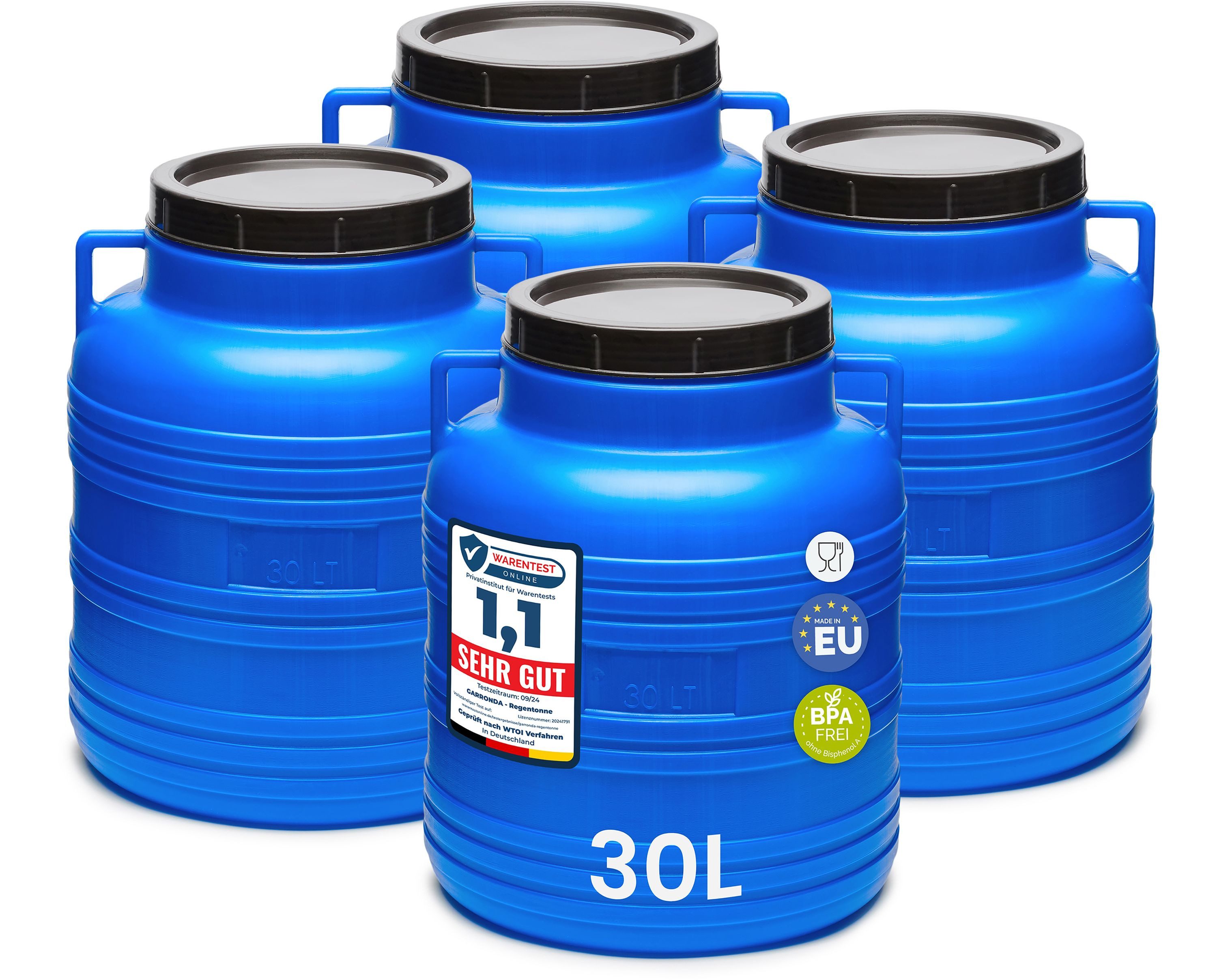 Garronda Regentonne Set 30 Liter Weithalsfass BPA-frei Lebensmittel Fass Deckel GD-0121, 30 l, (4-tlg), BPA-Frei