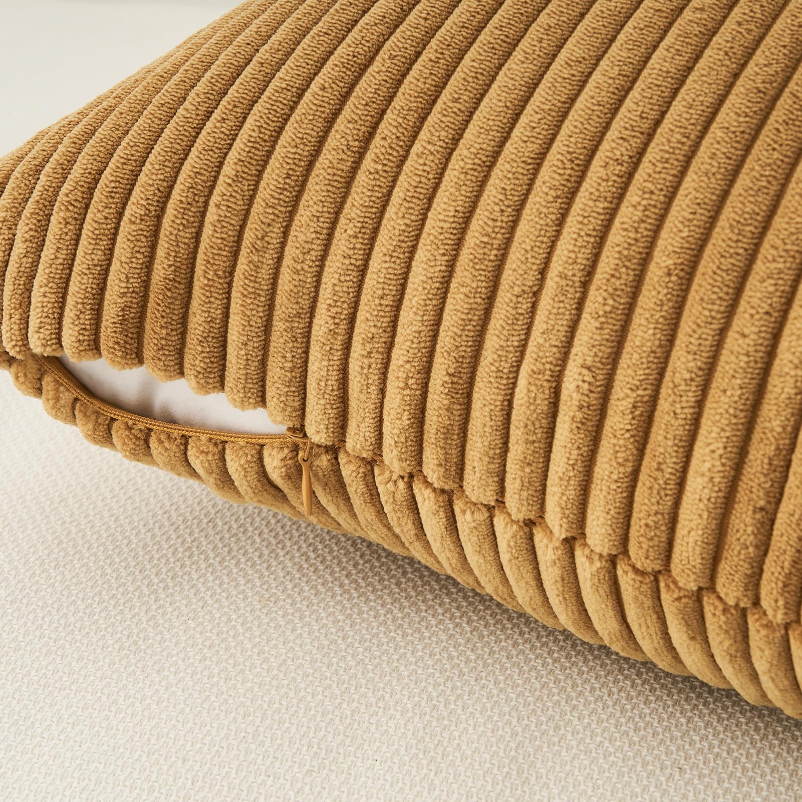 Topfinel Kissenbezüge 4er Set Kordsamt, flauschig Farbverlauf, Gestreift, kissenhülle 60x60 Braun cord kissen sofakissen kissenbezug 60x60