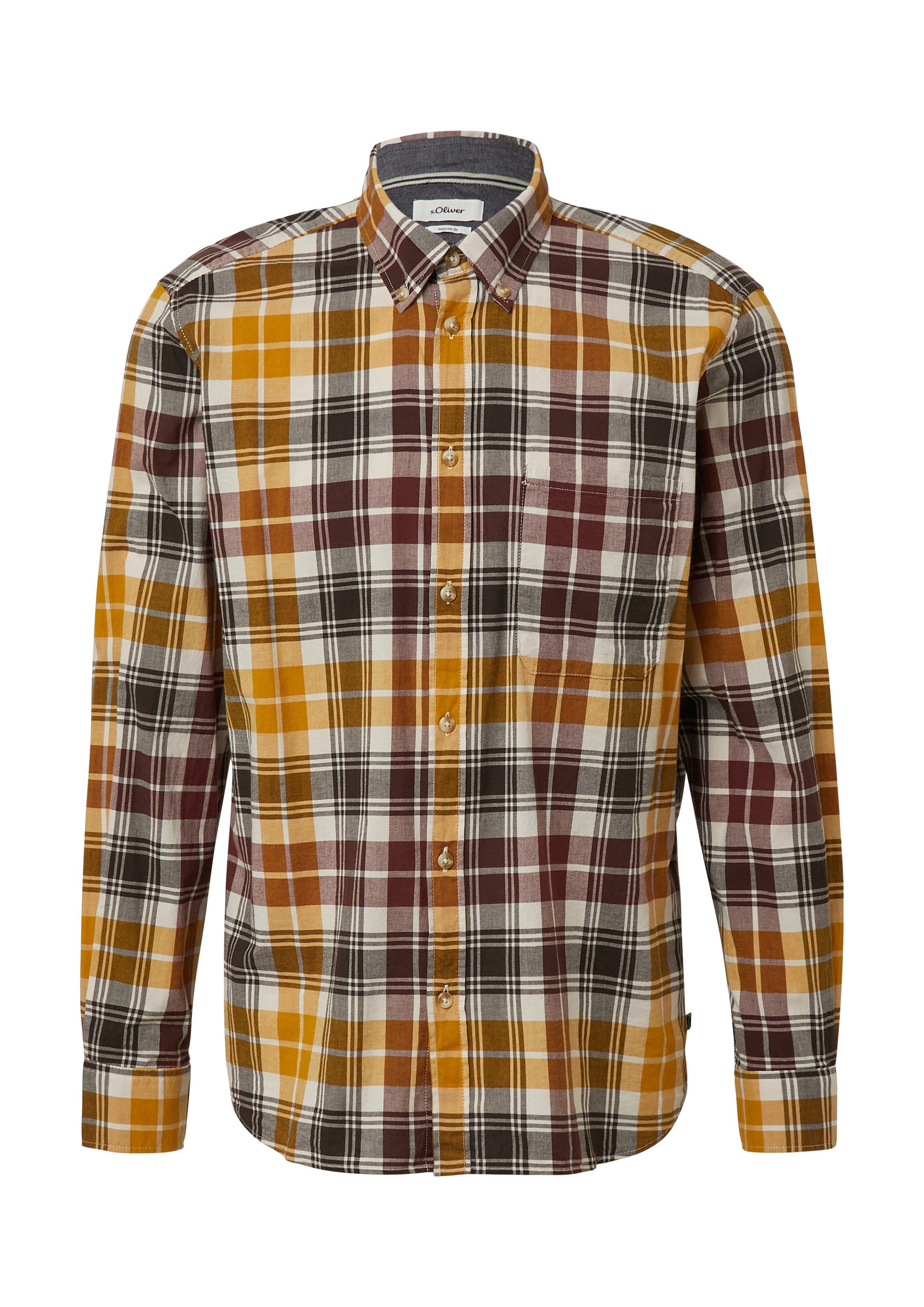 s.Oliver Langarmhemd Hemd Regular Fit: Elastisches Button-Down-Hemd mit Karomuster