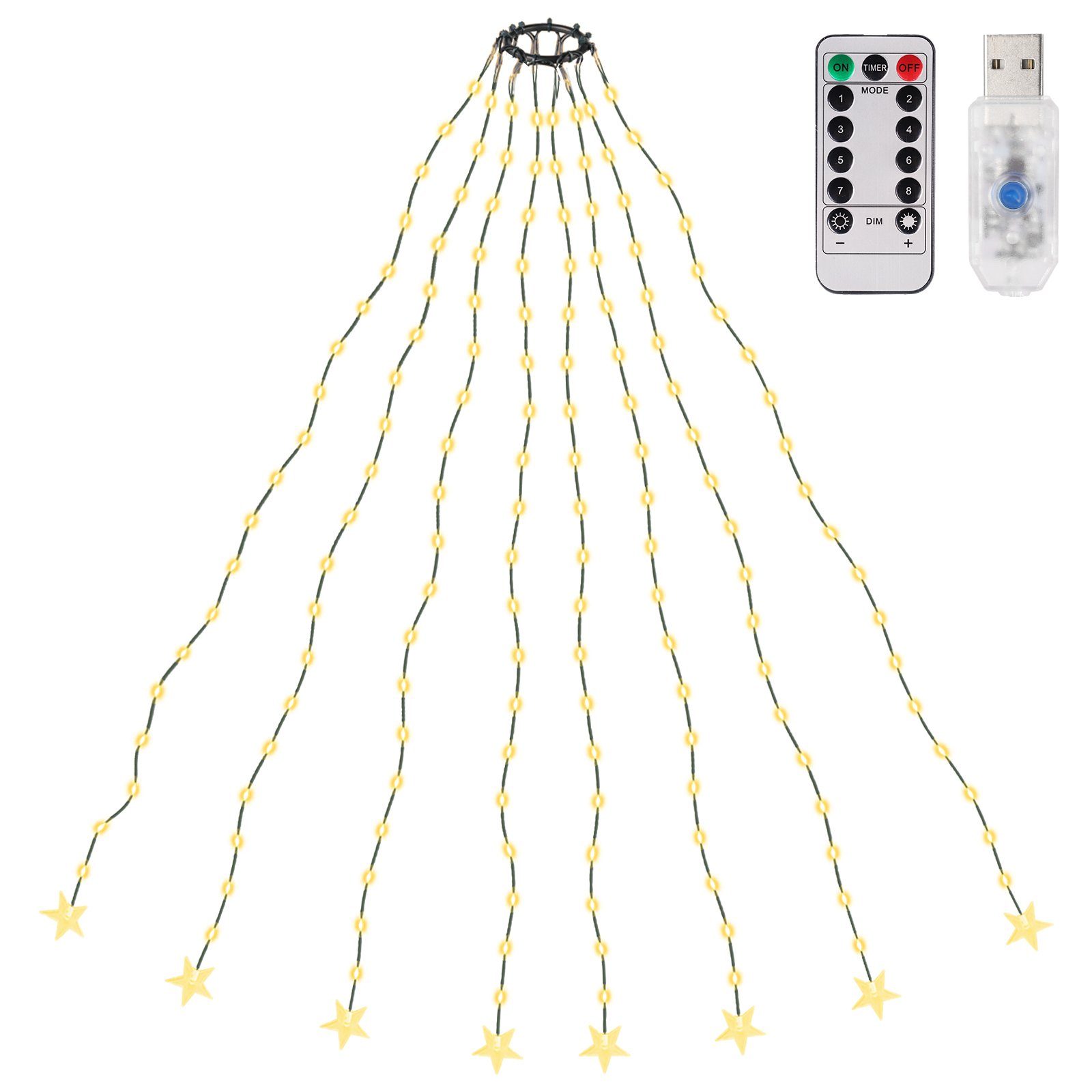Salcar LED-Lichterkette LED Lichterkette Weihnachtsbaumspitze Stern Weihnachtsbaum Dekoration, USB Weihnachtsbaumbeleuchtung mit Fernbedienung, 9 Modi Warmweiß 1,5m