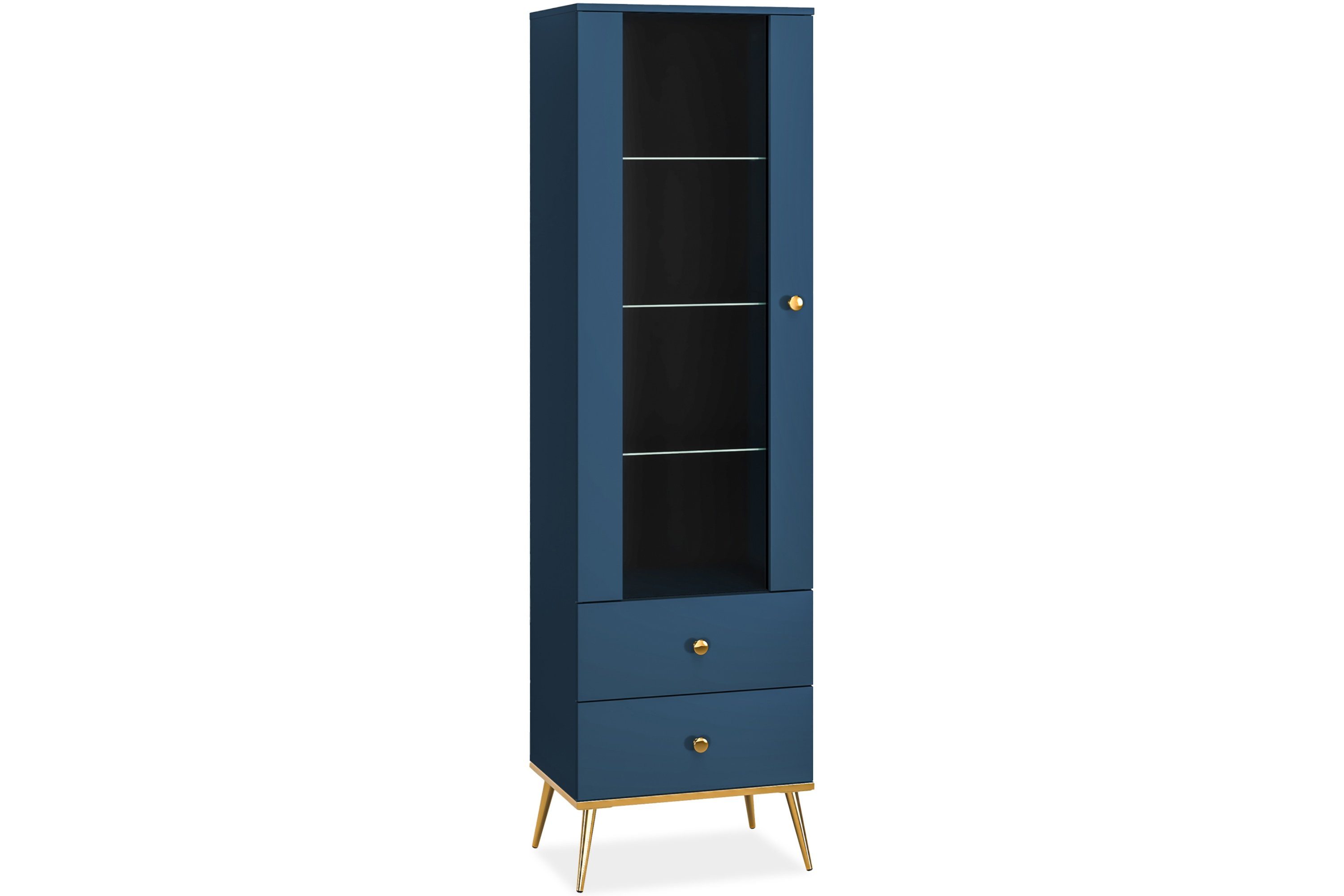 KONSIMO® Standvitrine ARICIA Vitrine hergestellt in der EU, mit Goldelementen, Soft-Close-Funktion