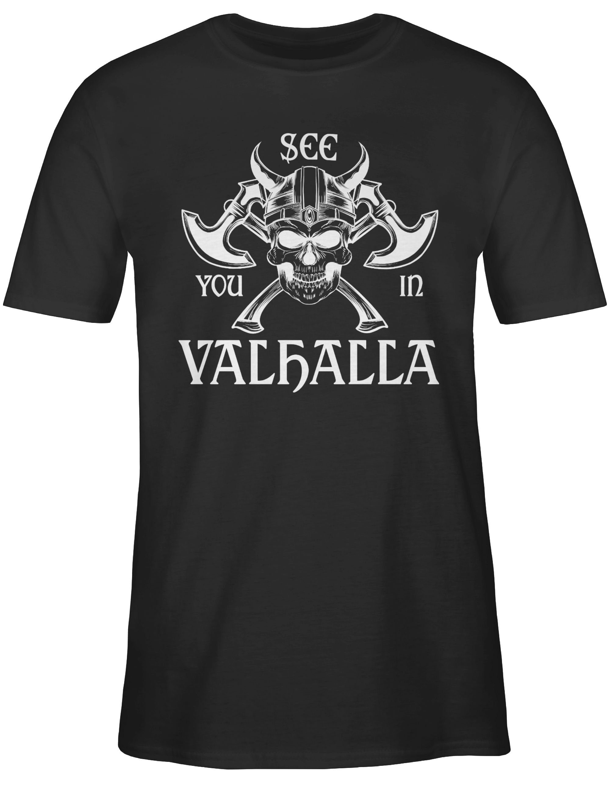 01 Walhalla & See Schwarz T-Shirt Wikinger in Shirtracer you Valhalla Herren