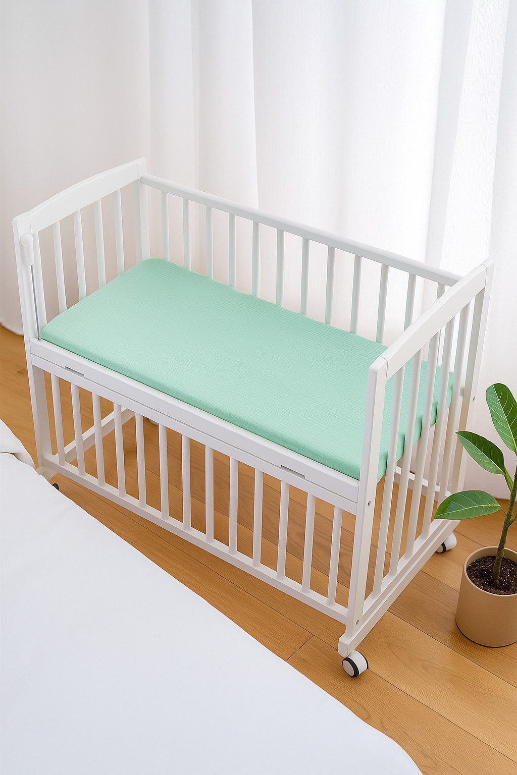 BabyLux Spannbettlaken für Beistellbett 50x90 cm Musselin Bettlaken mit Gummizug, Gummizug: Ja, 50x90_Musselin_Grün