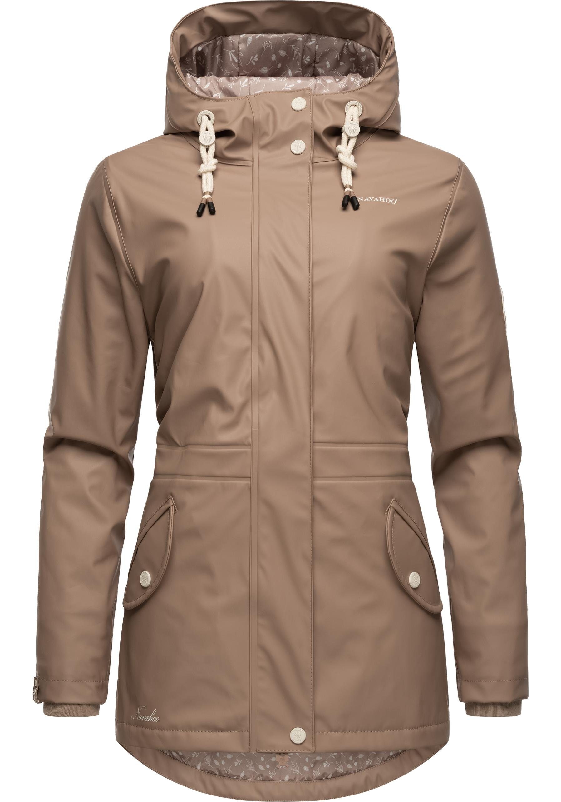 Navahoo Regenjacke Oceans Heart stylischer wasserdichter Regenmantel mit Kapuze taupe