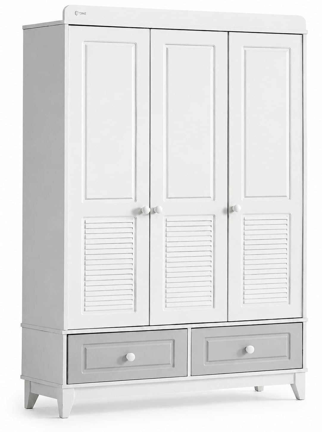 Xlmoebel Kinderkleiderschrank Moderner Kinderkleiderschrank in Weiß mit praktischem Stauraum (Moderner Kinderkleiderschrank, 3 Türen, 2 Schubladen) Made in Europa