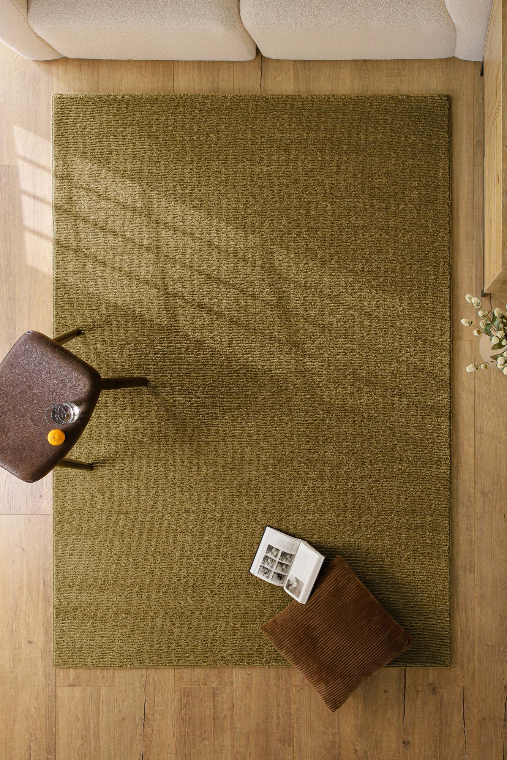 Wecon home Teppich Castello ONE, rechteckig, Höhe: 7 mm, Schurwolle, Kurzflor mit Hoch-Tief-Effekt, Wohnzimmer, Streifenmuster