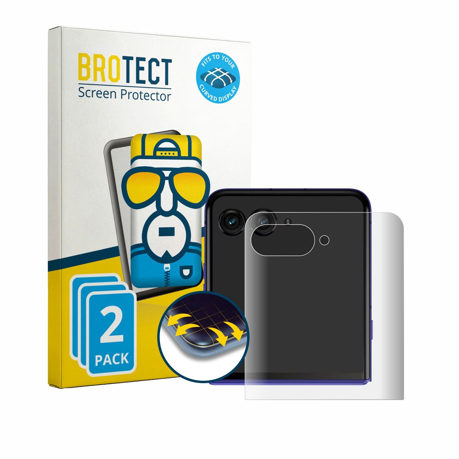BROTECT Displayschutzfolie Fullscreen Schutzfolie für Motorola Razr 70 Ultra (Hinteres Display), 2 Stück, Displayschutz Folie Fullcover Klar Transparent