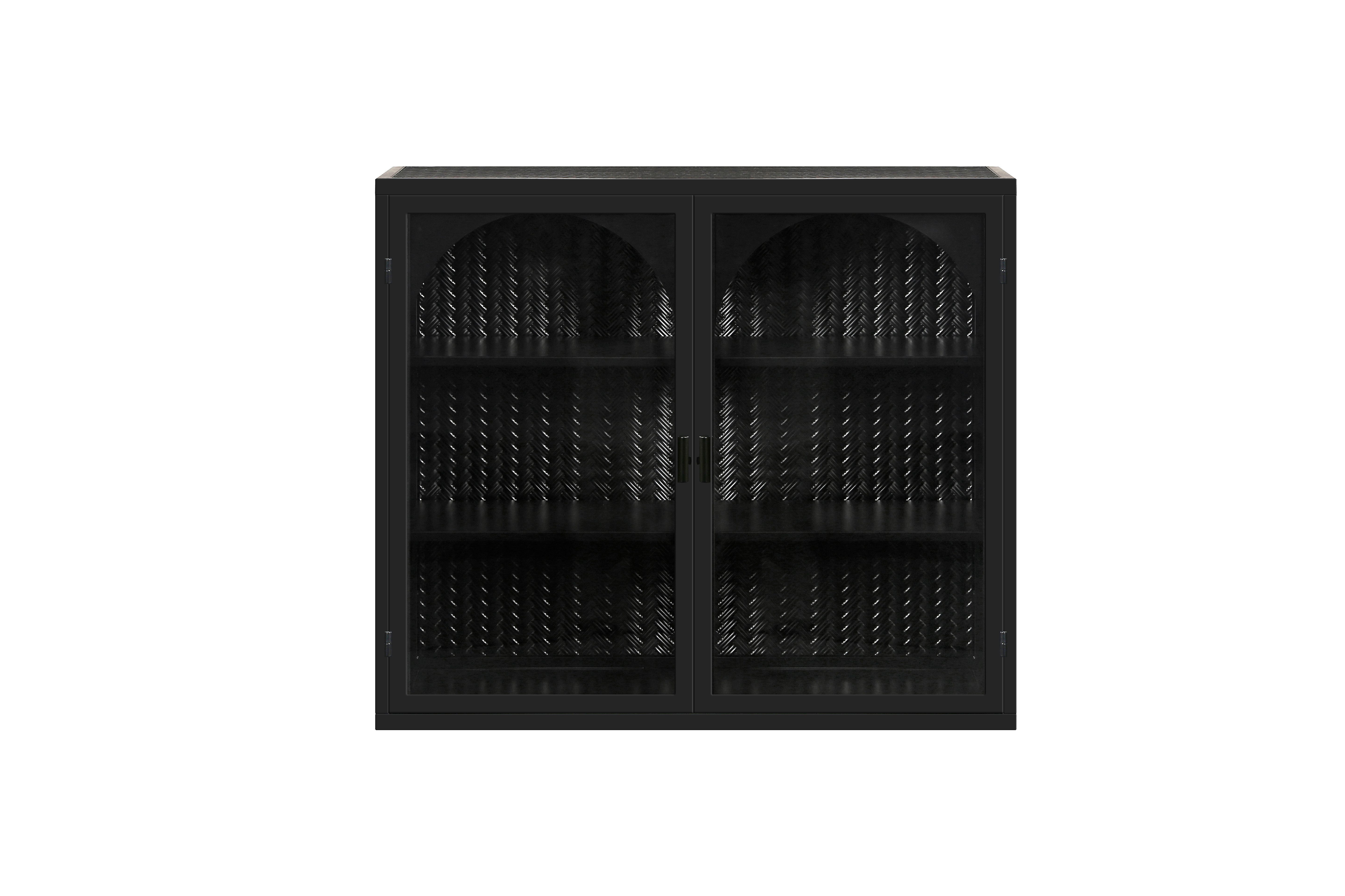 Celya Wandhängeschrank 70 cm Glas-Türen Moderner zweitüriger Wandschrank, schwarz, mit dreistufigem Stauraum, mit charakteristischem Webmuster