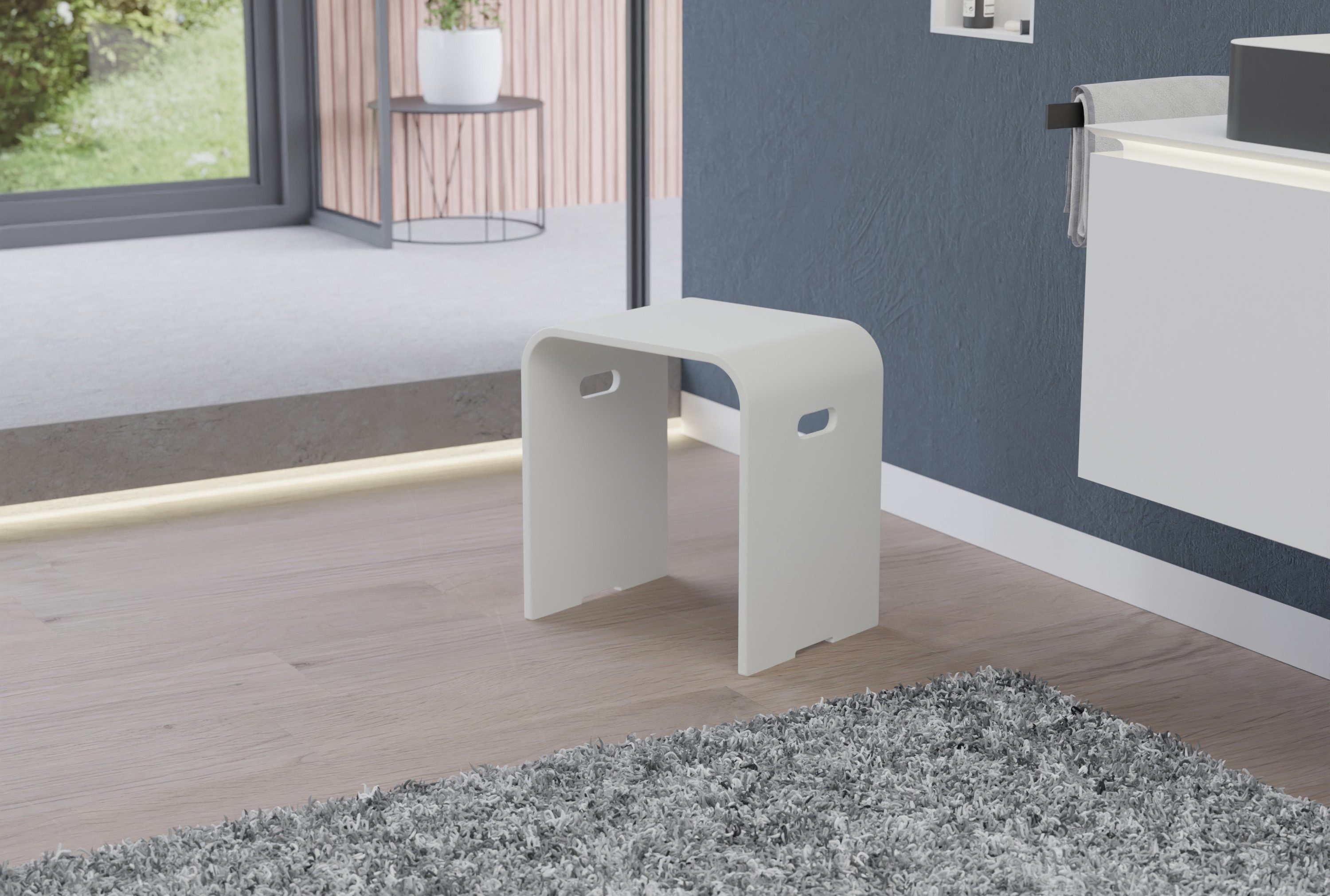 Bernstein Badhocker PB4002 (einsetzbar als Ablage- oder Sitzfläche), aus Mineralguss / Design Duschhocker / Sitzhocker / Matt