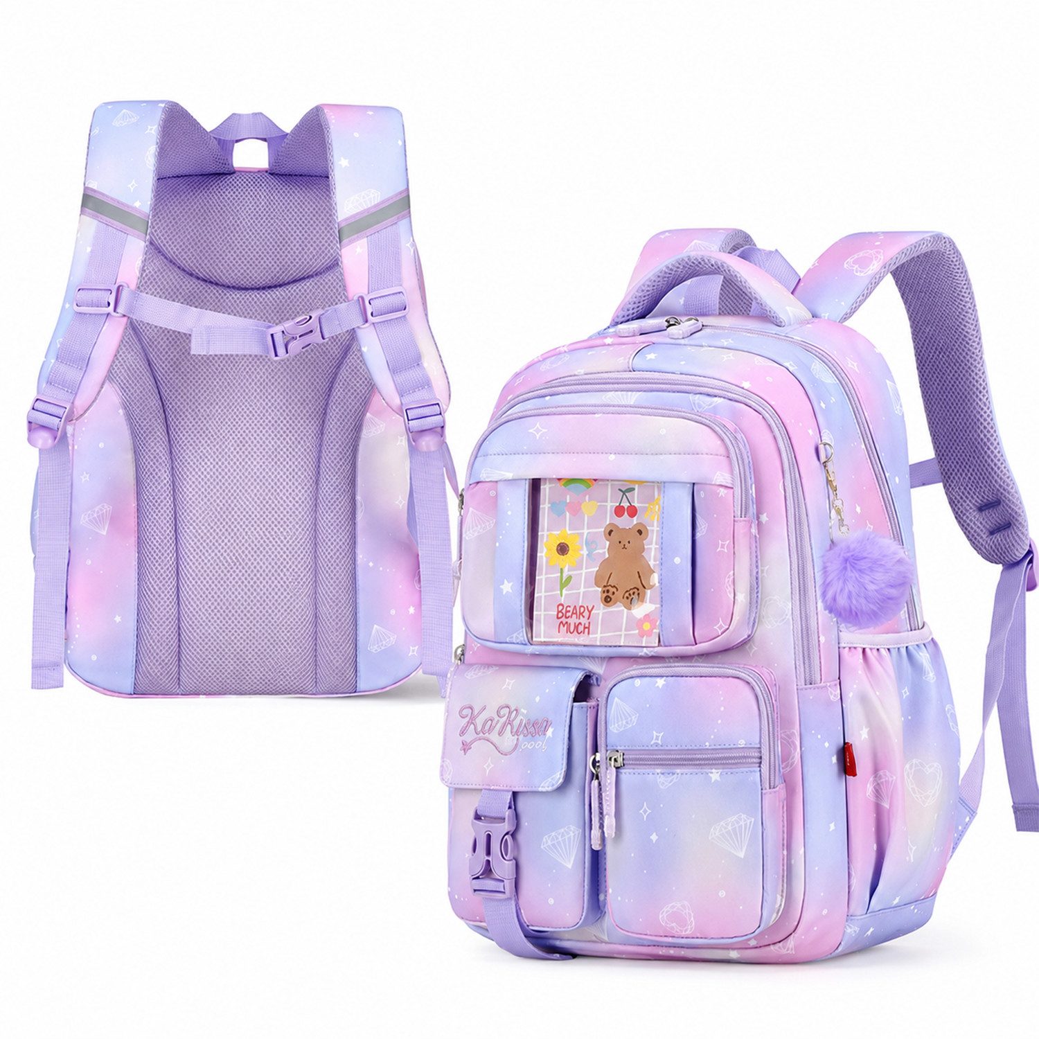 MOPUEA Schulrucksack Schulrucksack Rucksack mit viele Fächer, wasserabweisend (Schulrucksack-Set, Schulrucksack mit mehreren Fächern und Seitentaschen), 3D-Rückenpolster, Reflexstreifen, wasserabweisend, viele Fächer