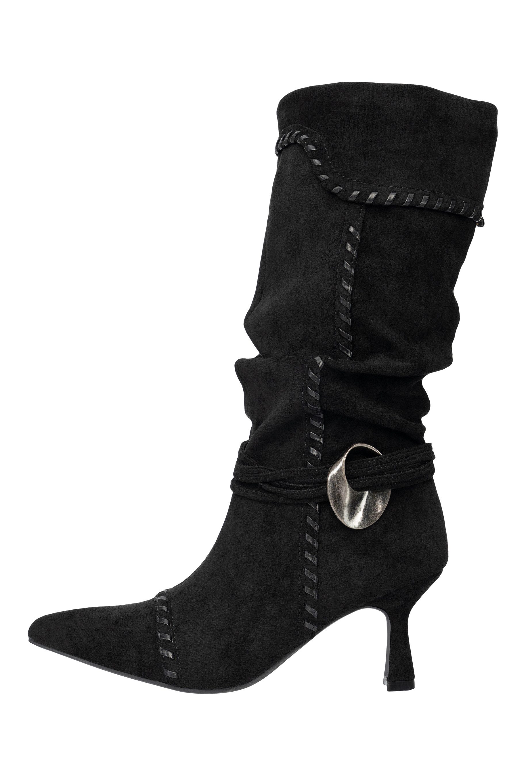Salinyang Damen Stiefeletten in Wildlederoptik mit Raffungen und Absatz High-Heel-Stiefel