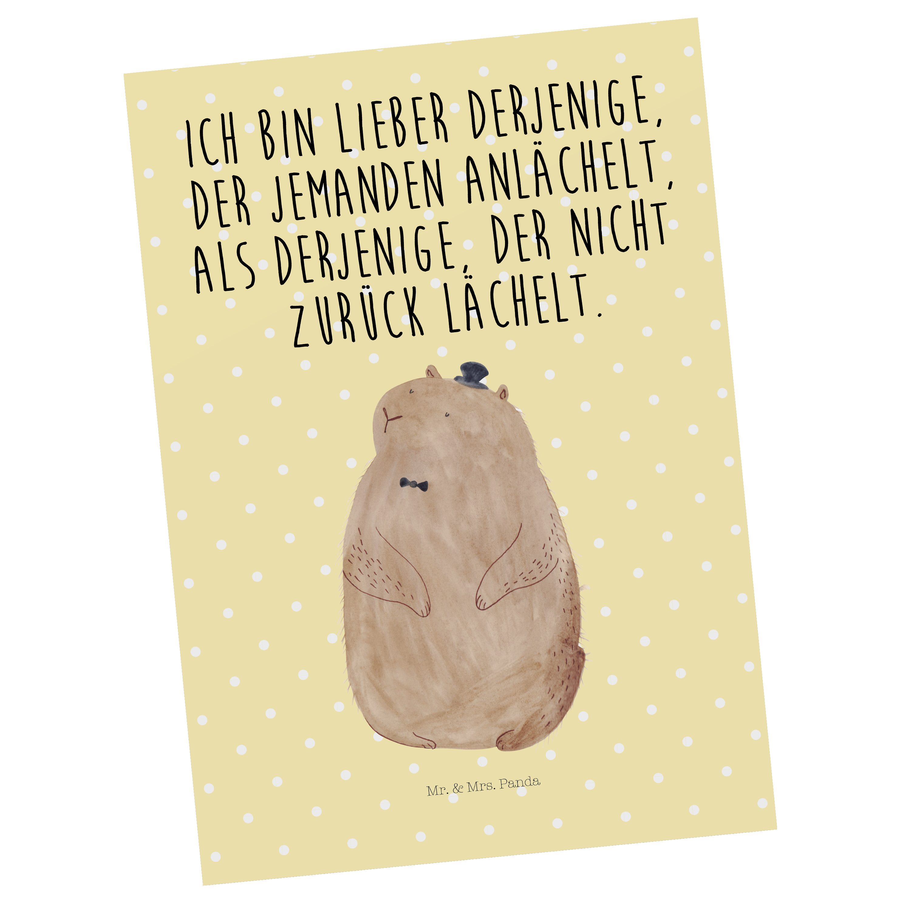 Mr. & Mrs. Panda Postkarte Murmeltier - Gelb Pastell - Geschenk, Grußkarte, Karte, Gute Laune, A