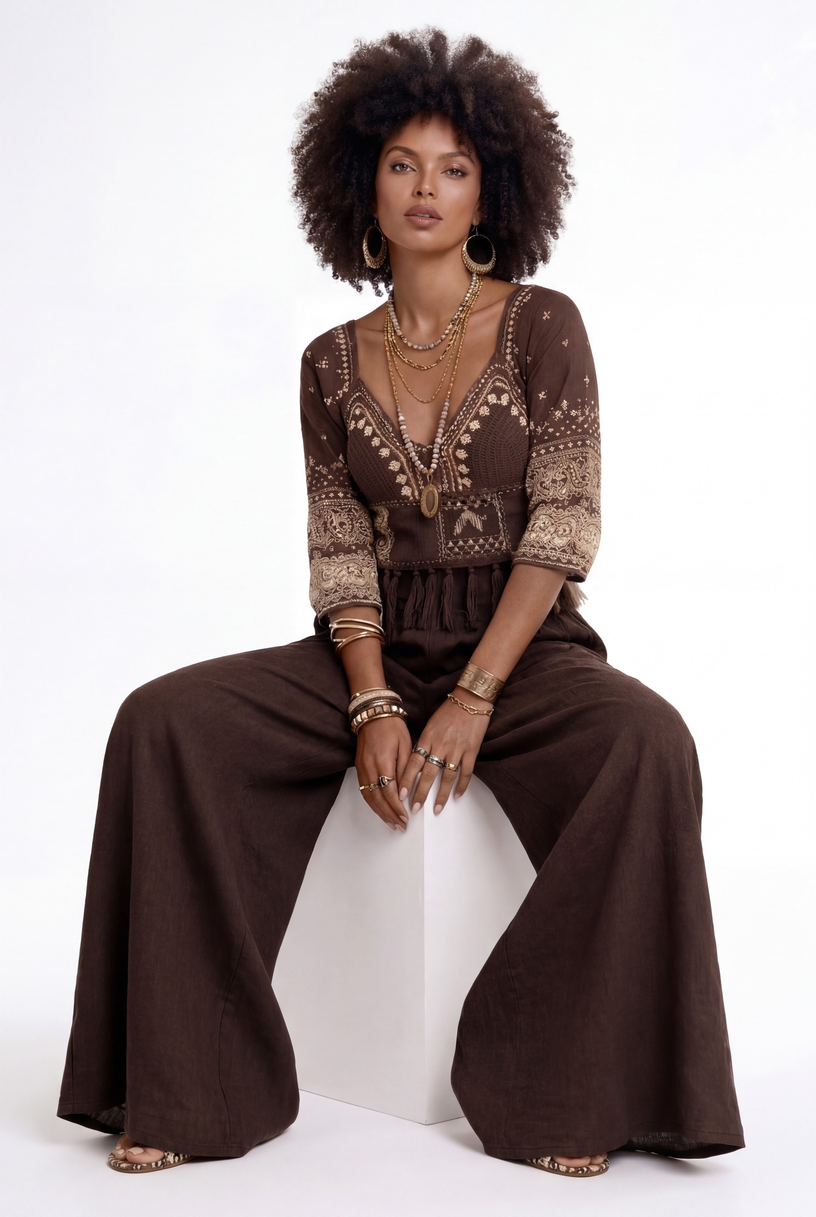 YC Fashion & Style Leinenhose Palazzo Hose weit – Sommerhose mit elastischem Bund und Taschen in Unifarbe